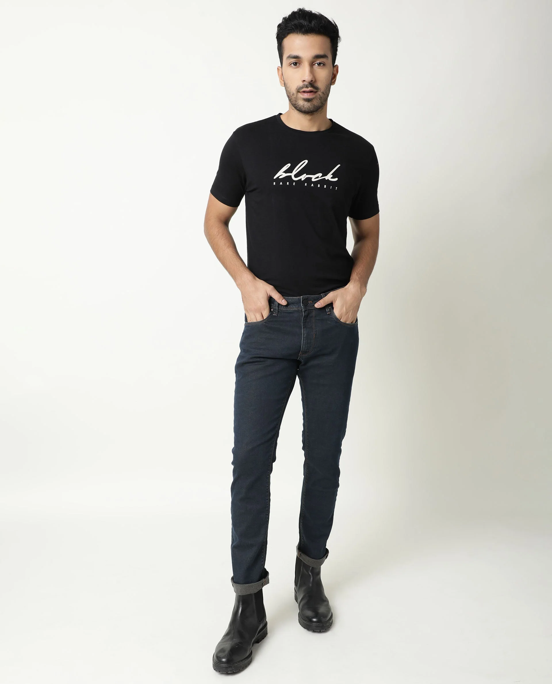Rare Rabbit Men's Twix Brown Cotton Plain Hawk Slim Fit Jeans - Image 2