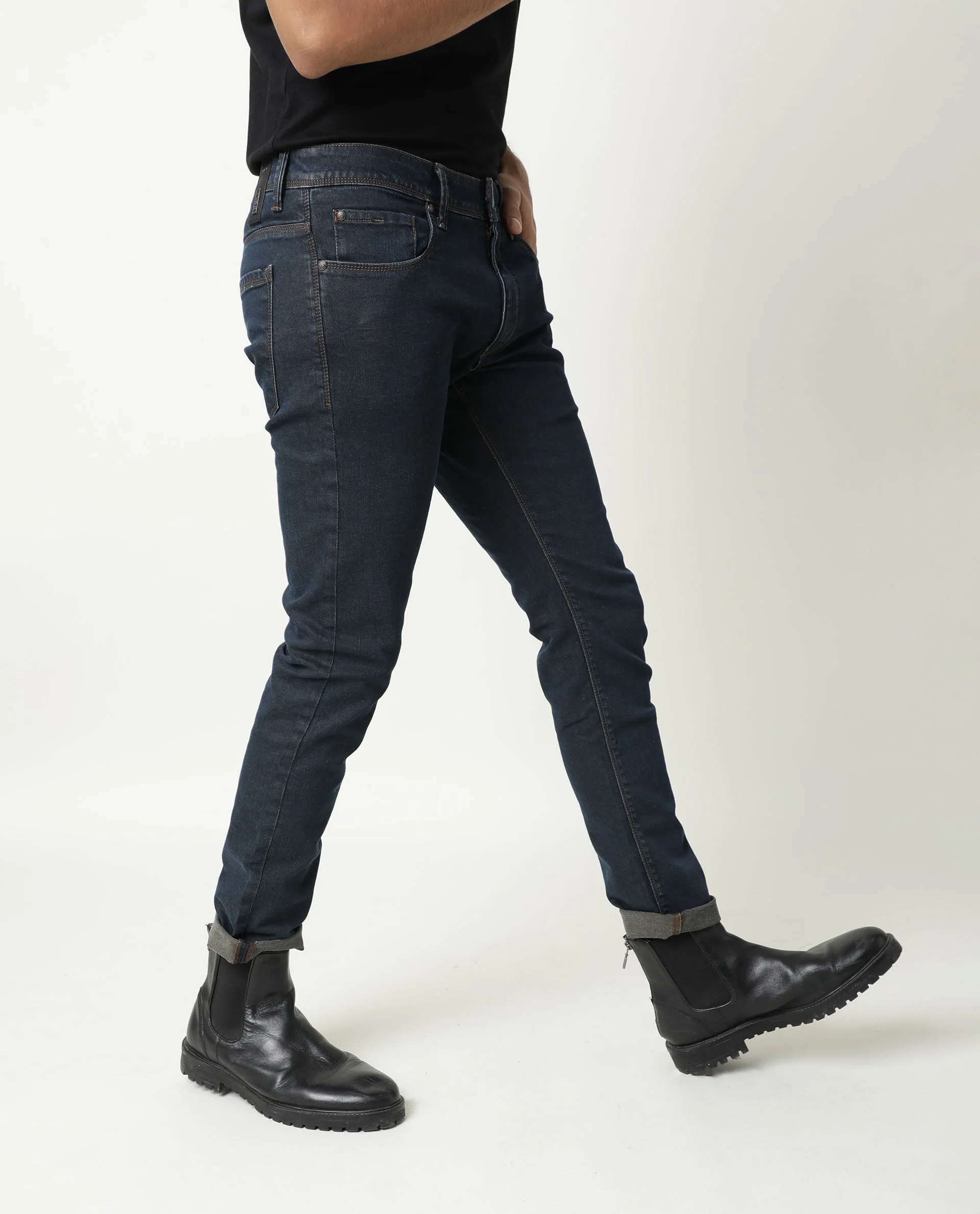 Rare Rabbit Men's Twix Brown Cotton Plain Hawk Slim Fit Jeans - Image 3