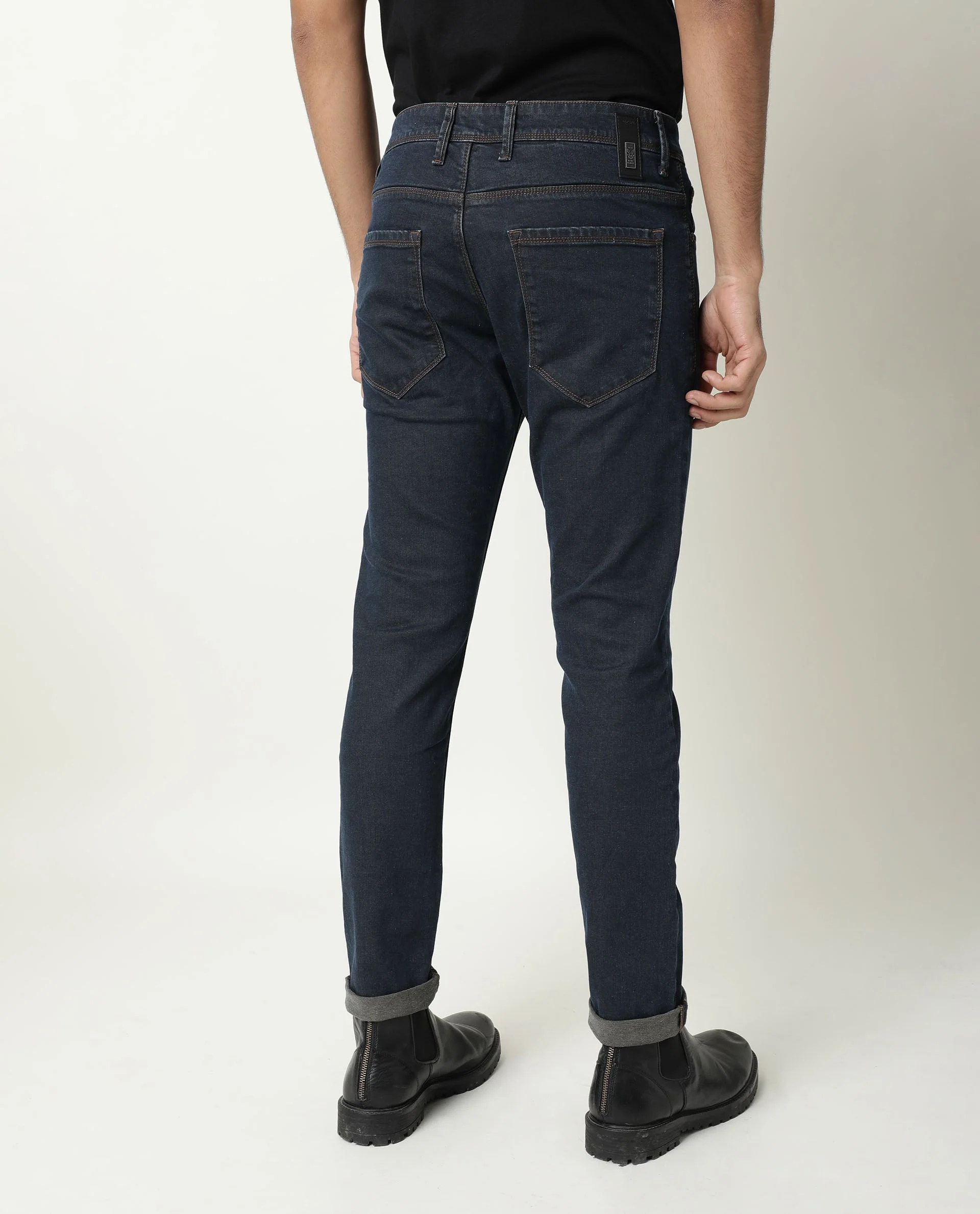 Rare Rabbit Men's Twix Brown Cotton Plain Hawk Slim Fit Jeans - Image 5