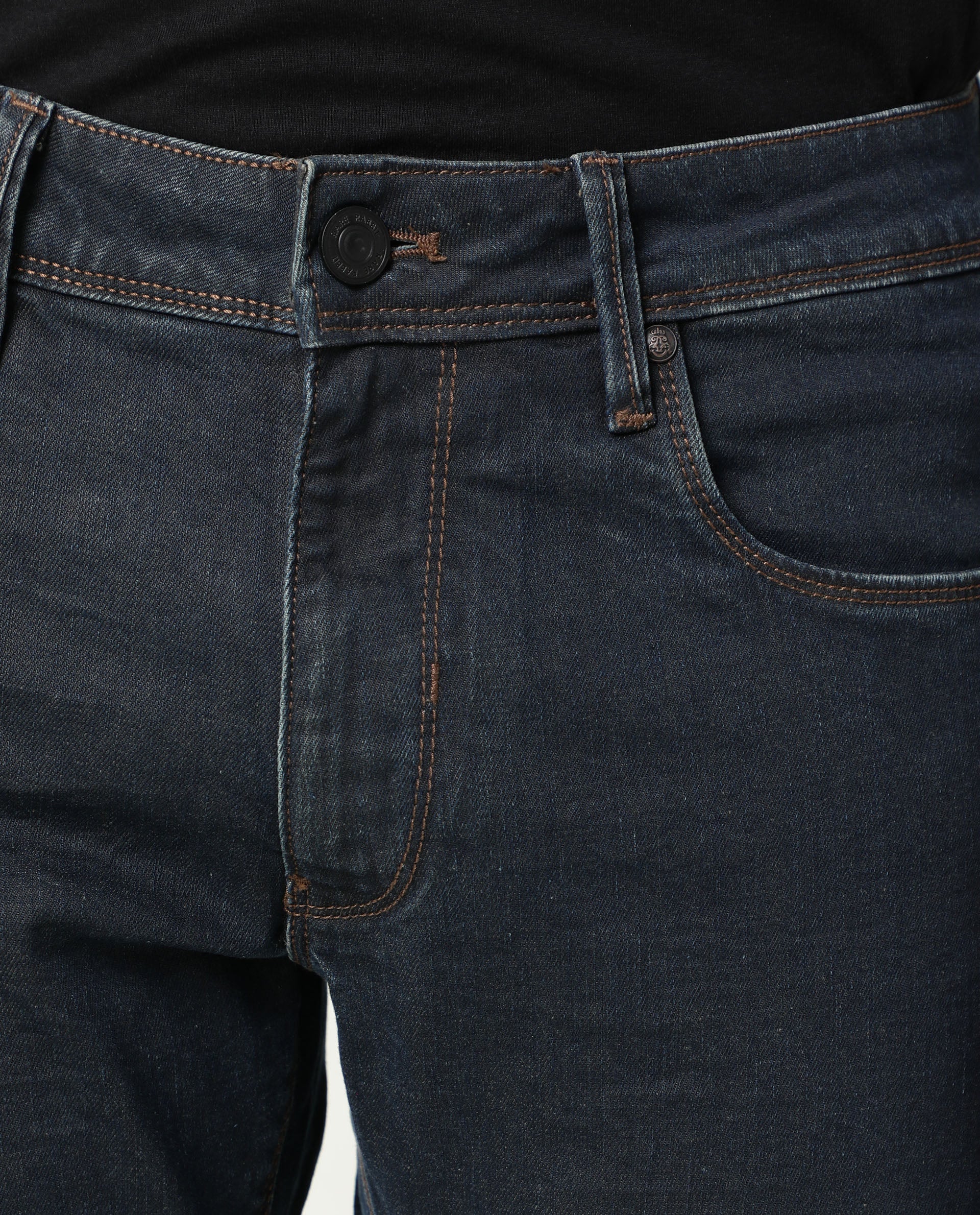 Rare Rabbit Men's Twix Brown Cotton Plain Hawk Slim Fit Jeans - Image 8