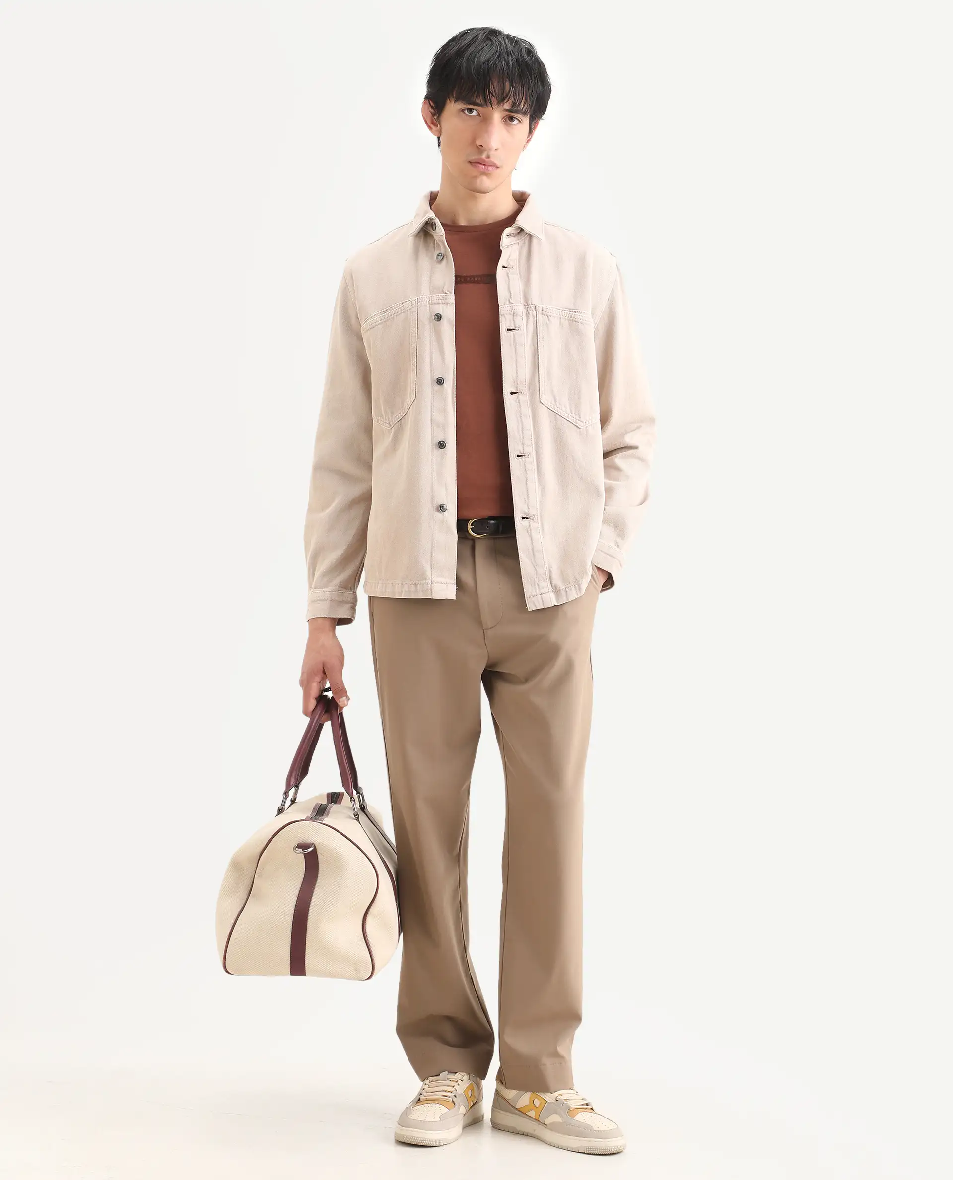 Rare Rabbit Men's Tycho Beige Cotton Plain Oversized Fit Full Sleeve Spread Collar Jacket - Image 2