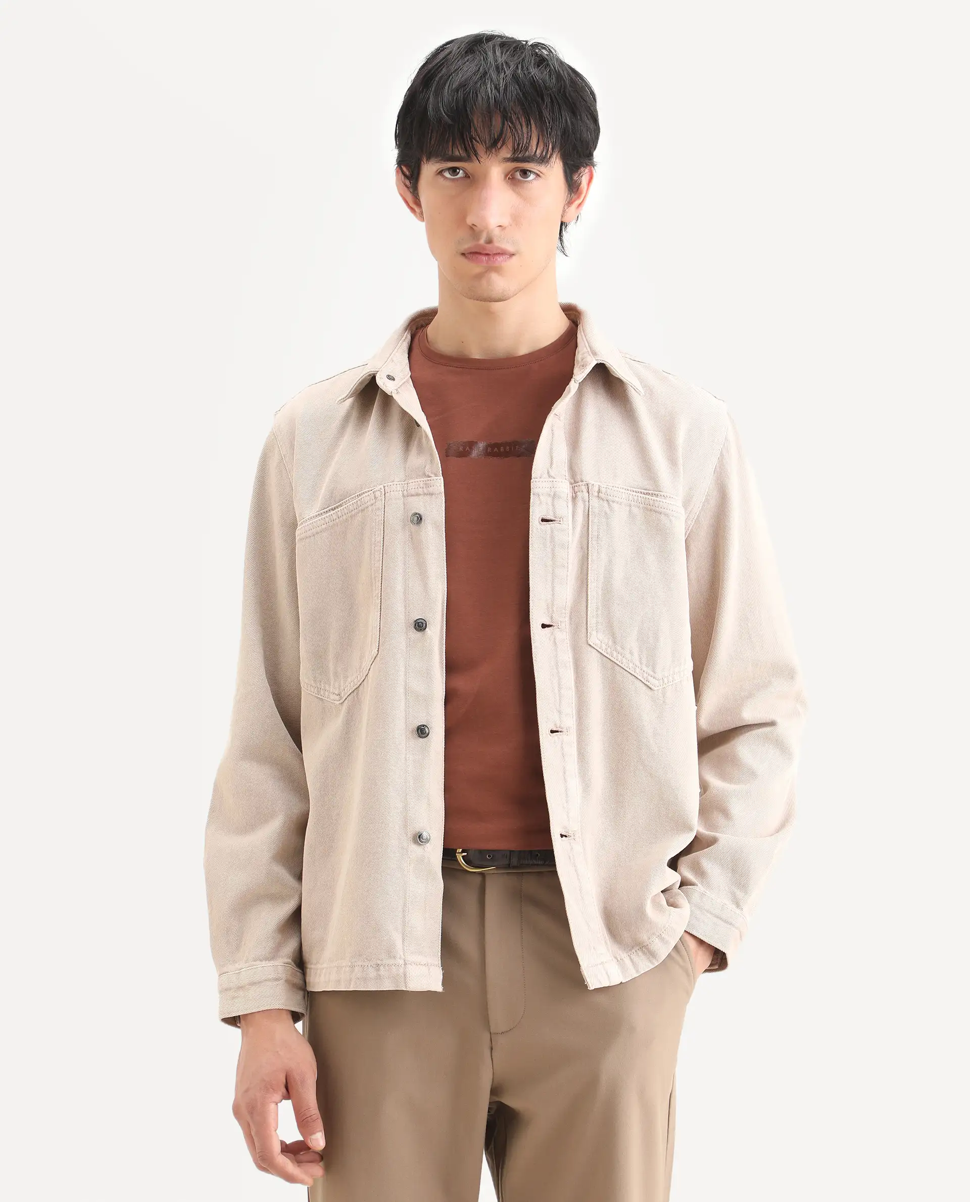 Rare Rabbit Men's Tycho Beige Cotton Plain Oversized Fit Full Sleeve Spread Collar Jacket - Image 3