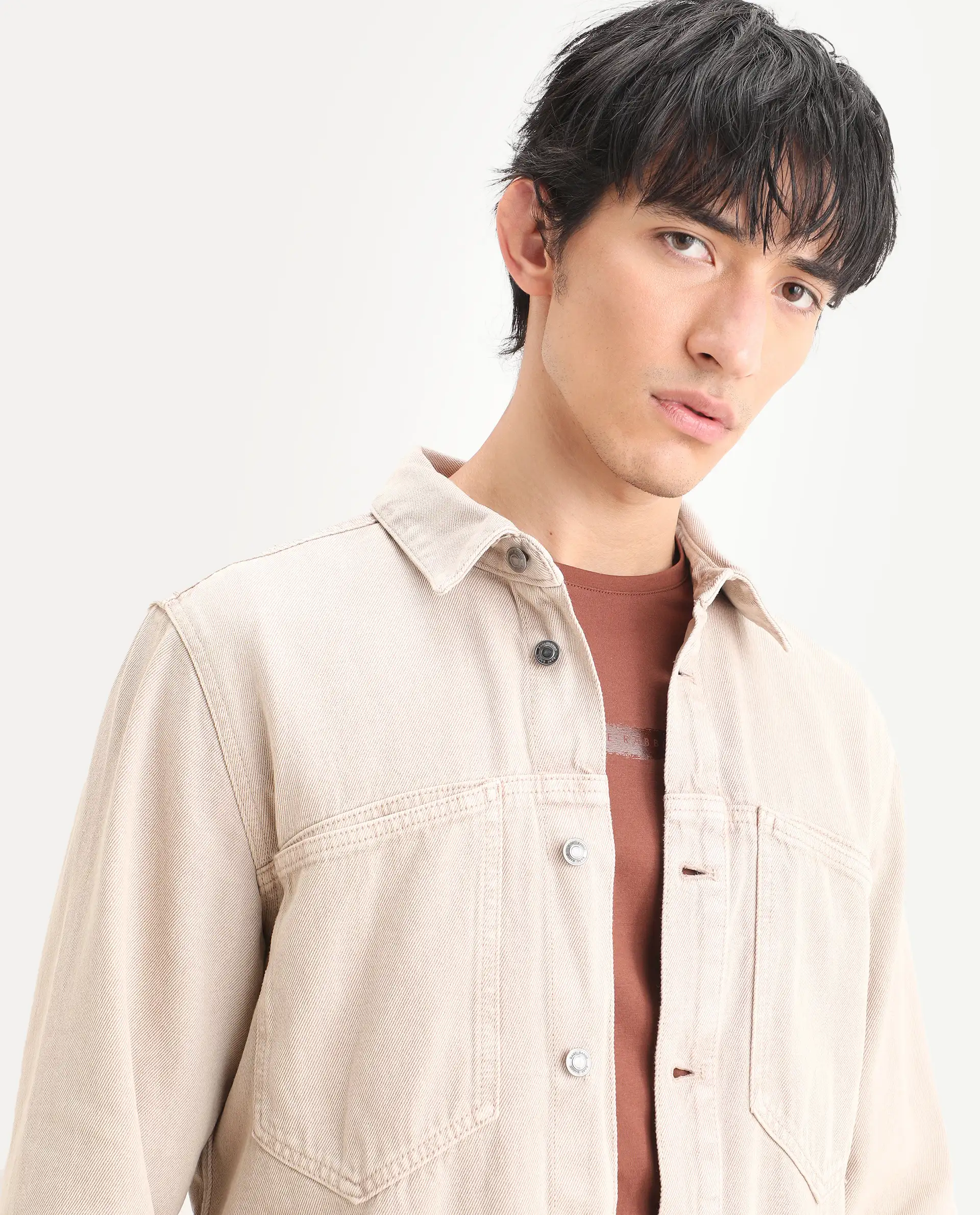 Rare Rabbit Men's Tycho Beige Cotton Plain Oversized Fit Full Sleeve Spread Collar Jacket - Image 4