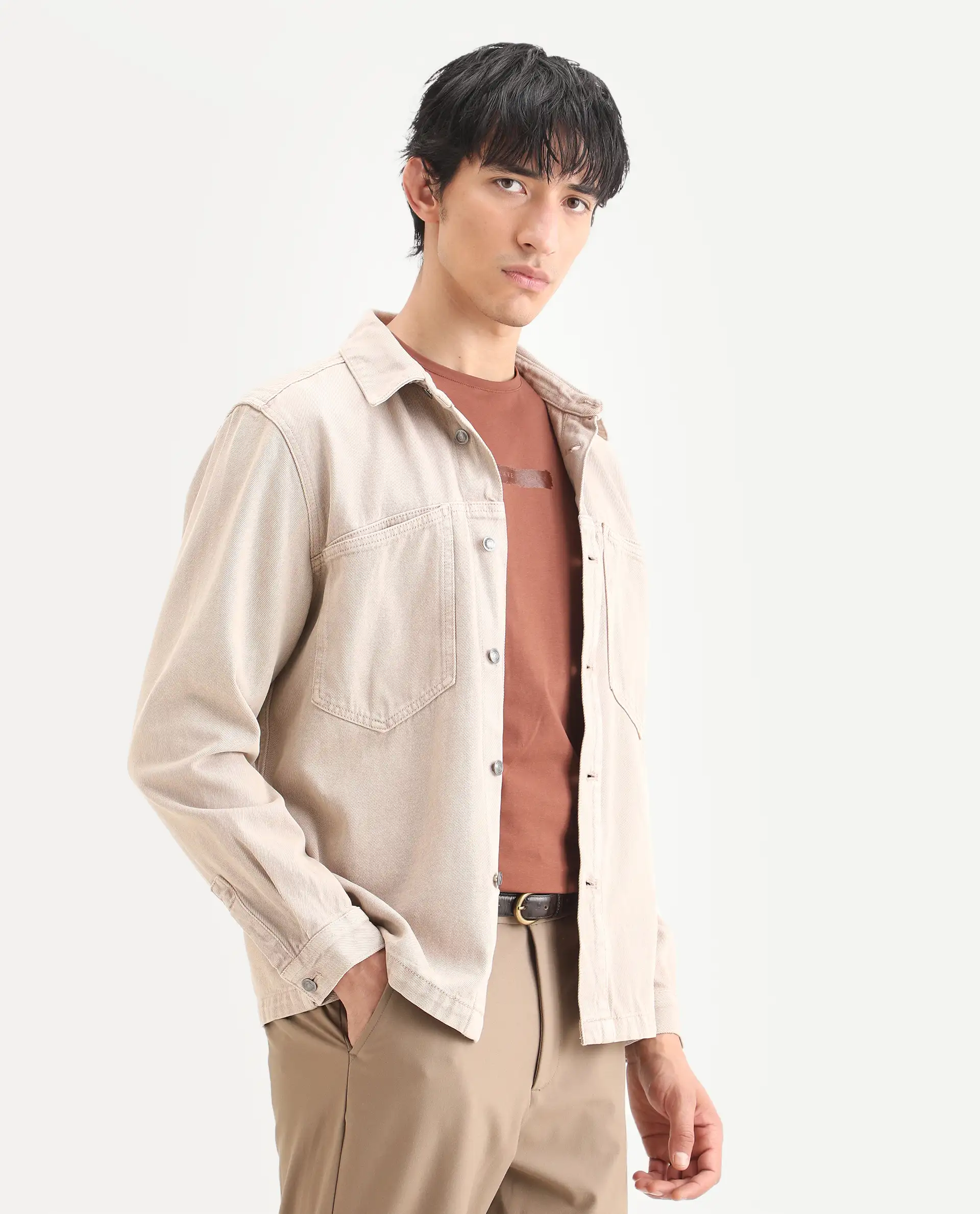 Rare Rabbit Men's Tycho Beige Cotton Plain Oversized Fit Full Sleeve Spread Collar Jacket - Image 6