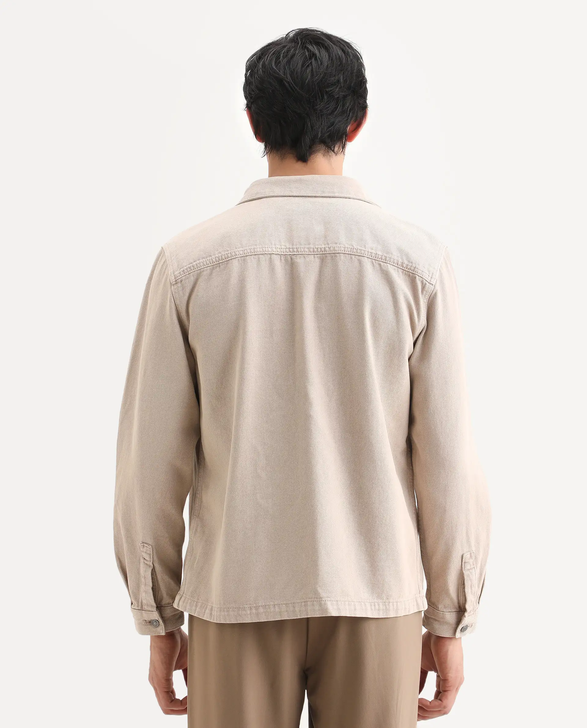 Rare Rabbit Men's Tycho Beige Cotton Plain Oversized Fit Full Sleeve Spread Collar Jacket - Image 7