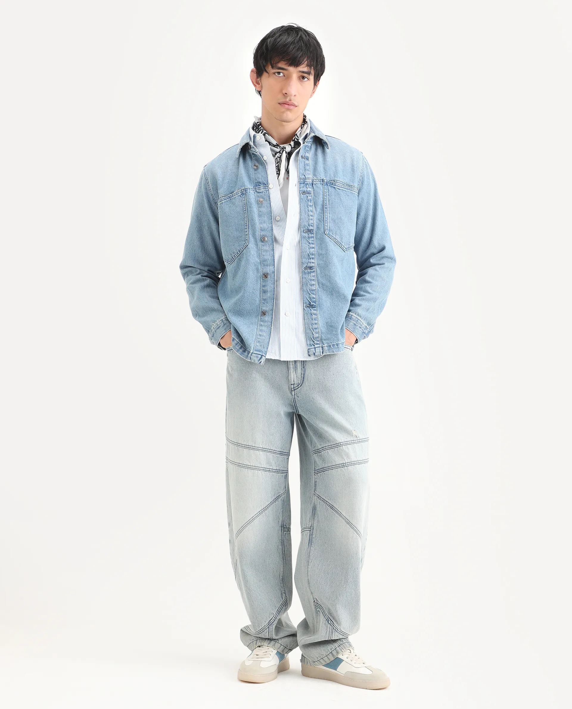 Rare Rabbit Men's Tycho Blue Cotton Plain Oversized Fit Full Sleeve Spread Collar Jacket - Image 2