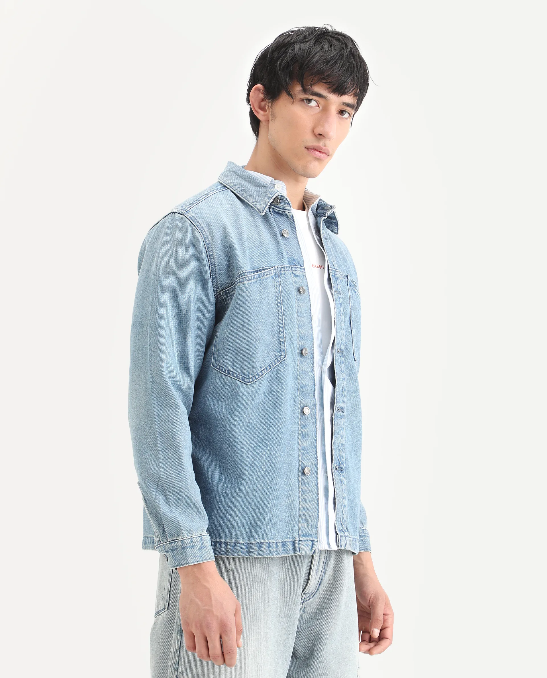 Rare Rabbit Men's Tycho Blue Cotton Plain Oversized Fit Full Sleeve Spread Collar Jacket - Image 6