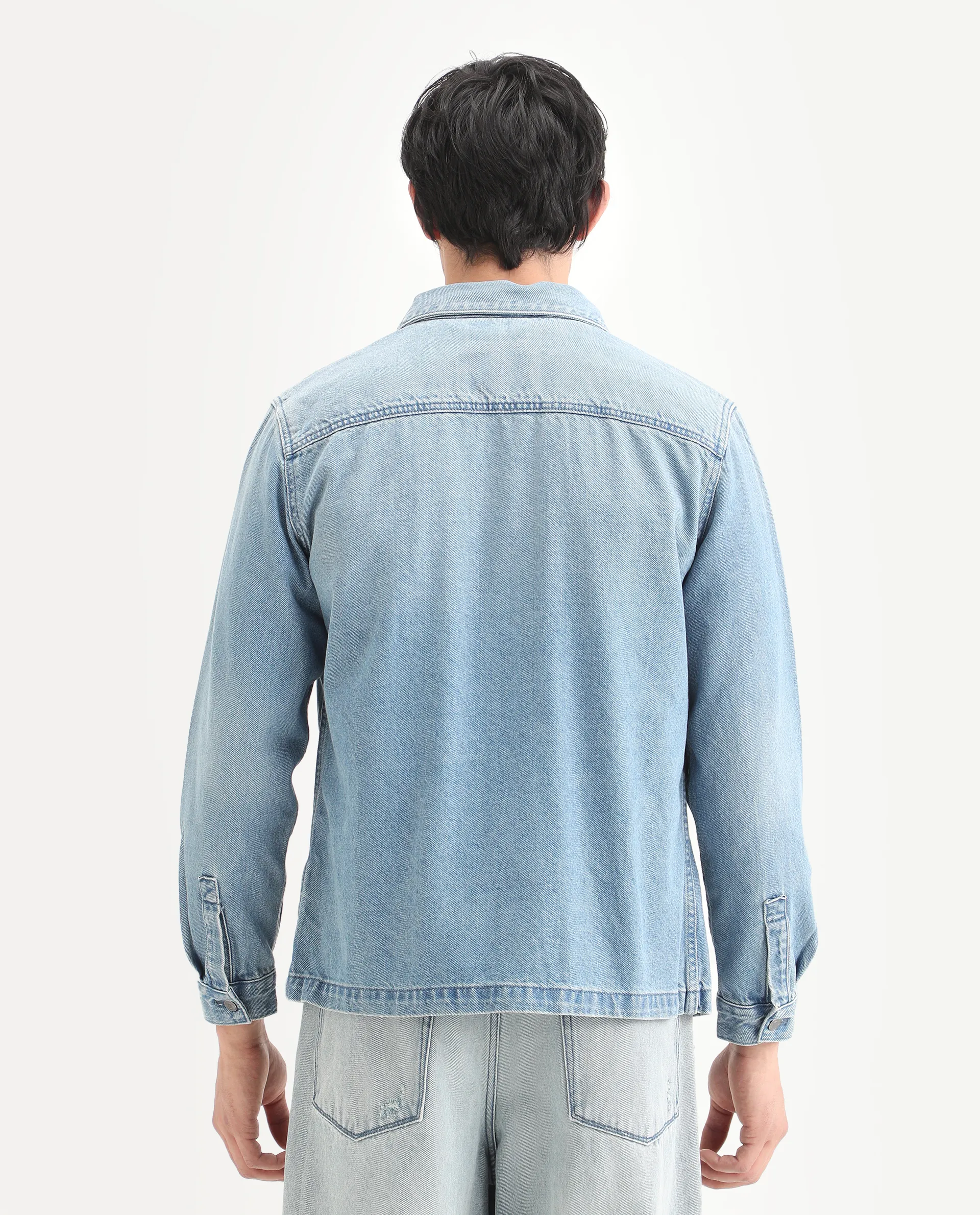 Rare Rabbit Men's Tycho Blue Cotton Plain Oversized Fit Full Sleeve Spread Collar Jacket - Image 7