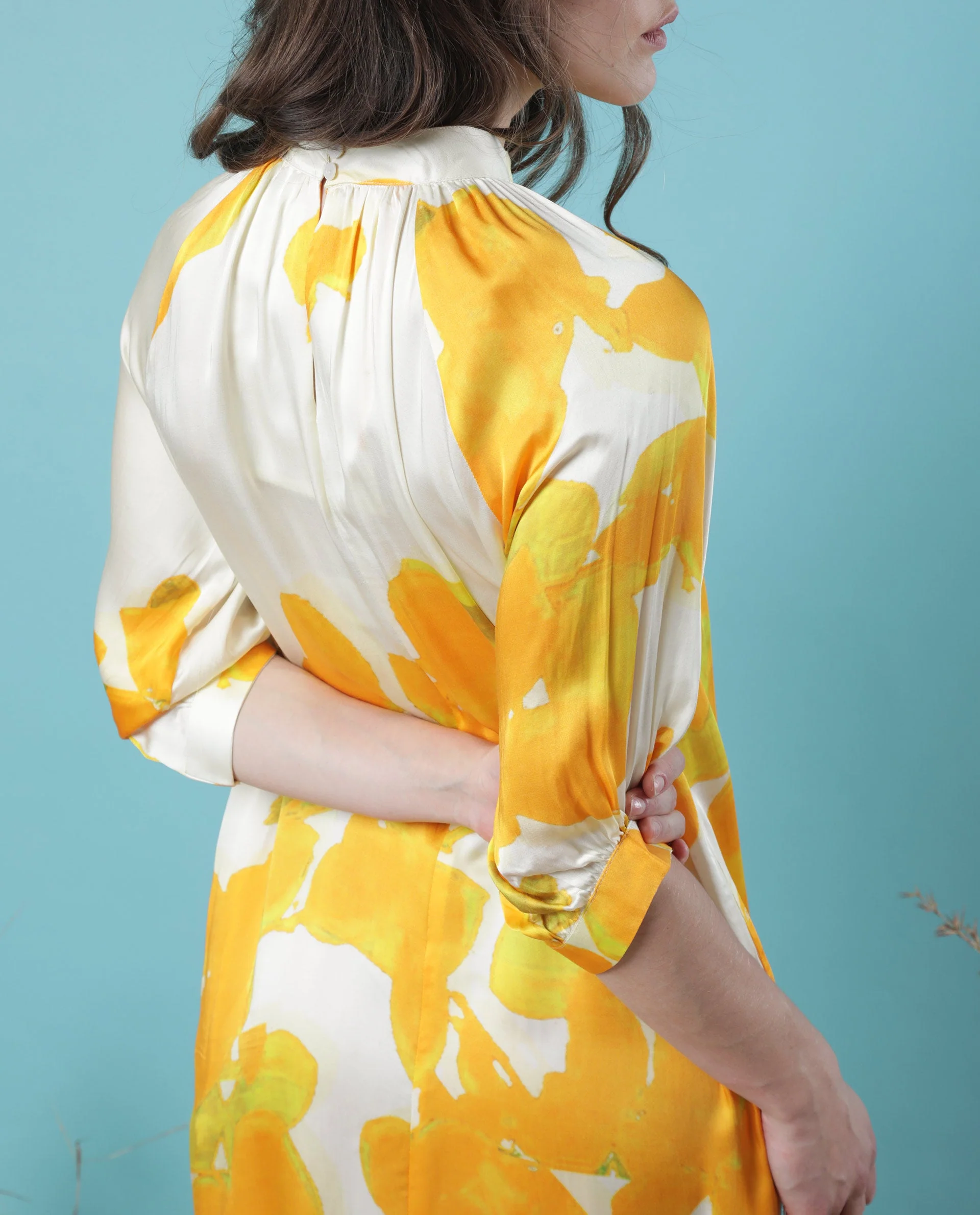 Rareism Women's Tycoon Yellow Modal Blend High Neck Abstract Print Knee Length Regular Fit Dress - Image 9
