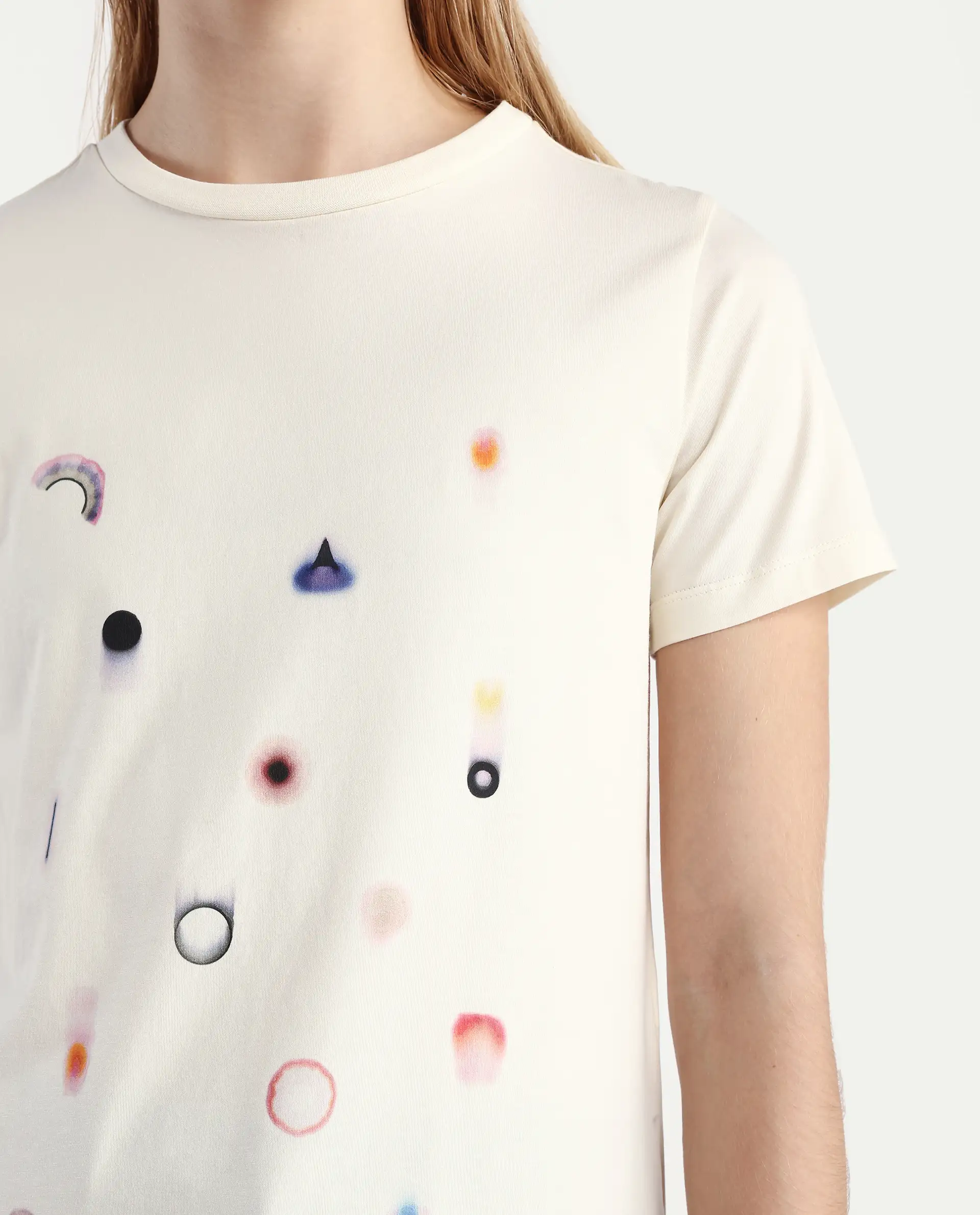 Rareism Women's Tye Off White Cotton Blend Crew Neck Regular Fit T-Shirt - Image 4