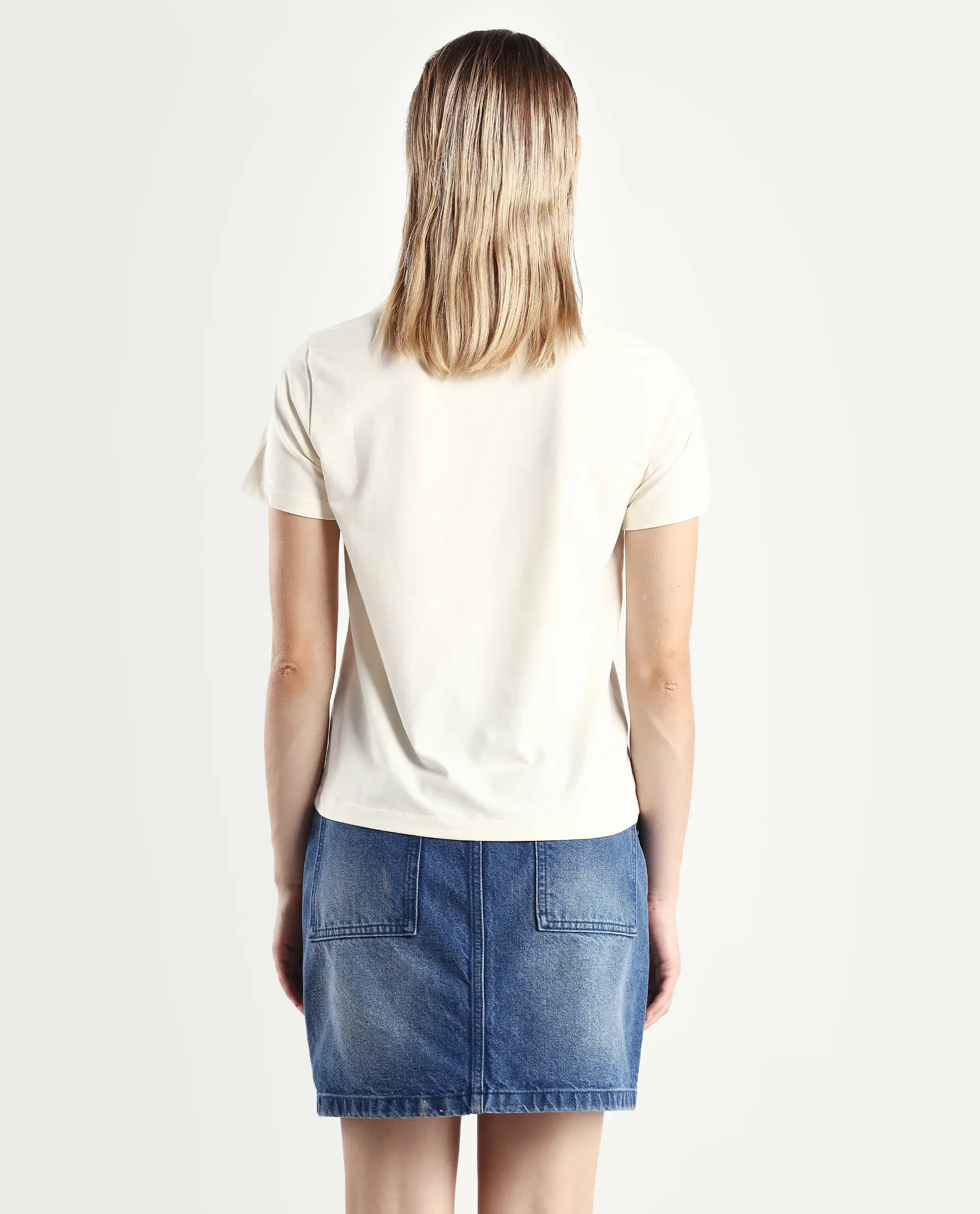 Rareism Women's Tye Off White Cotton Blend Crew Neck Regular Fit T-Shirt - Image 7