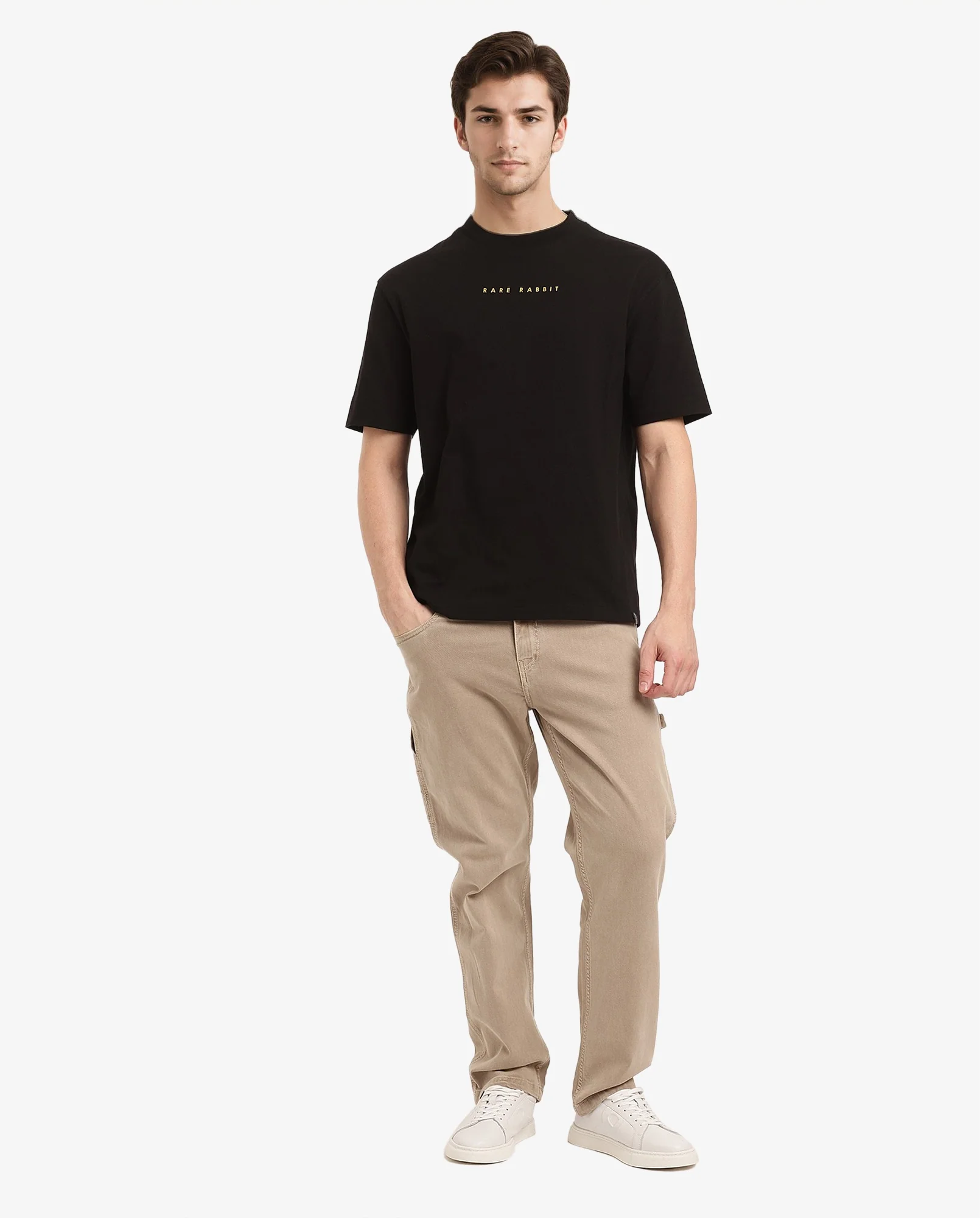 Rare Rabbit Men's Tyga Black Cotton Graphic Print Oversized Fit Half Sleeve Crew Neck T-Shirt - Image 2