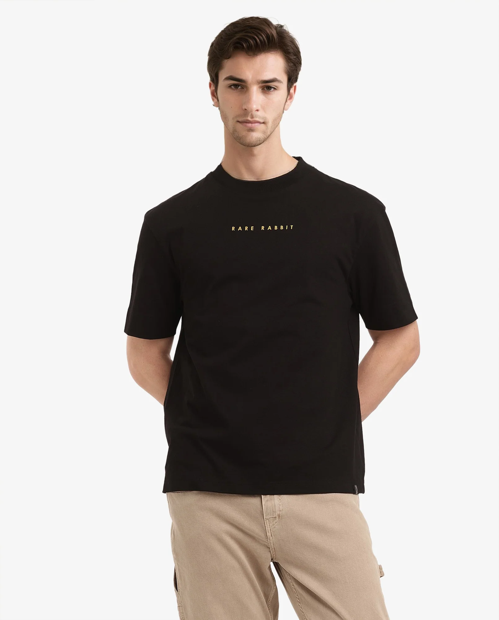 Rare Rabbit Men's Tyga Black Cotton Graphic Print Oversized Fit Half Sleeve Crew Neck T-Shirt - Image 3