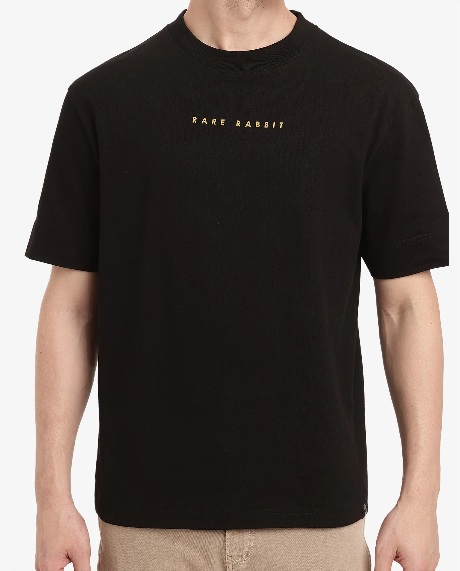Rare Rabbit Men's Tyga Black Cotton Graphic Print Oversized Fit Half Sleeve Crew Neck T-Shirt - Image 4