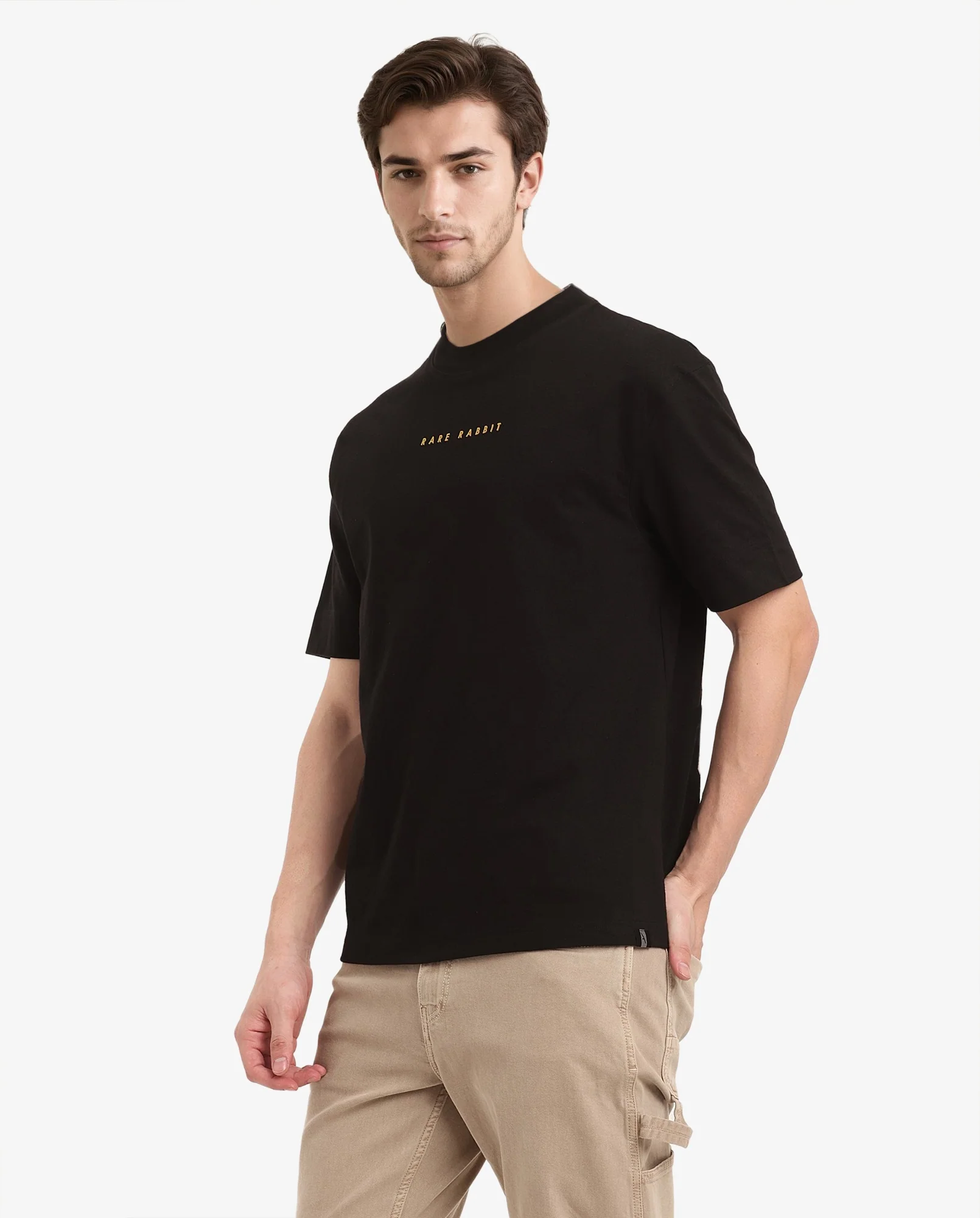 Rare Rabbit Men's Tyga Black Cotton Graphic Print Oversized Fit Half Sleeve Crew Neck T-Shirt - Image 5