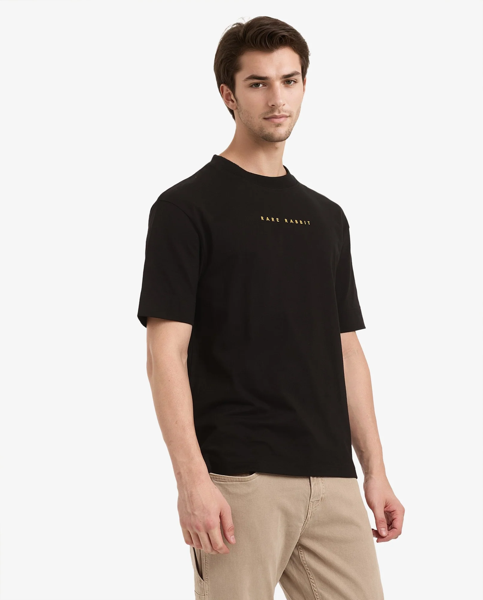 Rare Rabbit Men's Tyga Black Cotton Graphic Print Oversized Fit Half Sleeve Crew Neck T-Shirt - Image 6