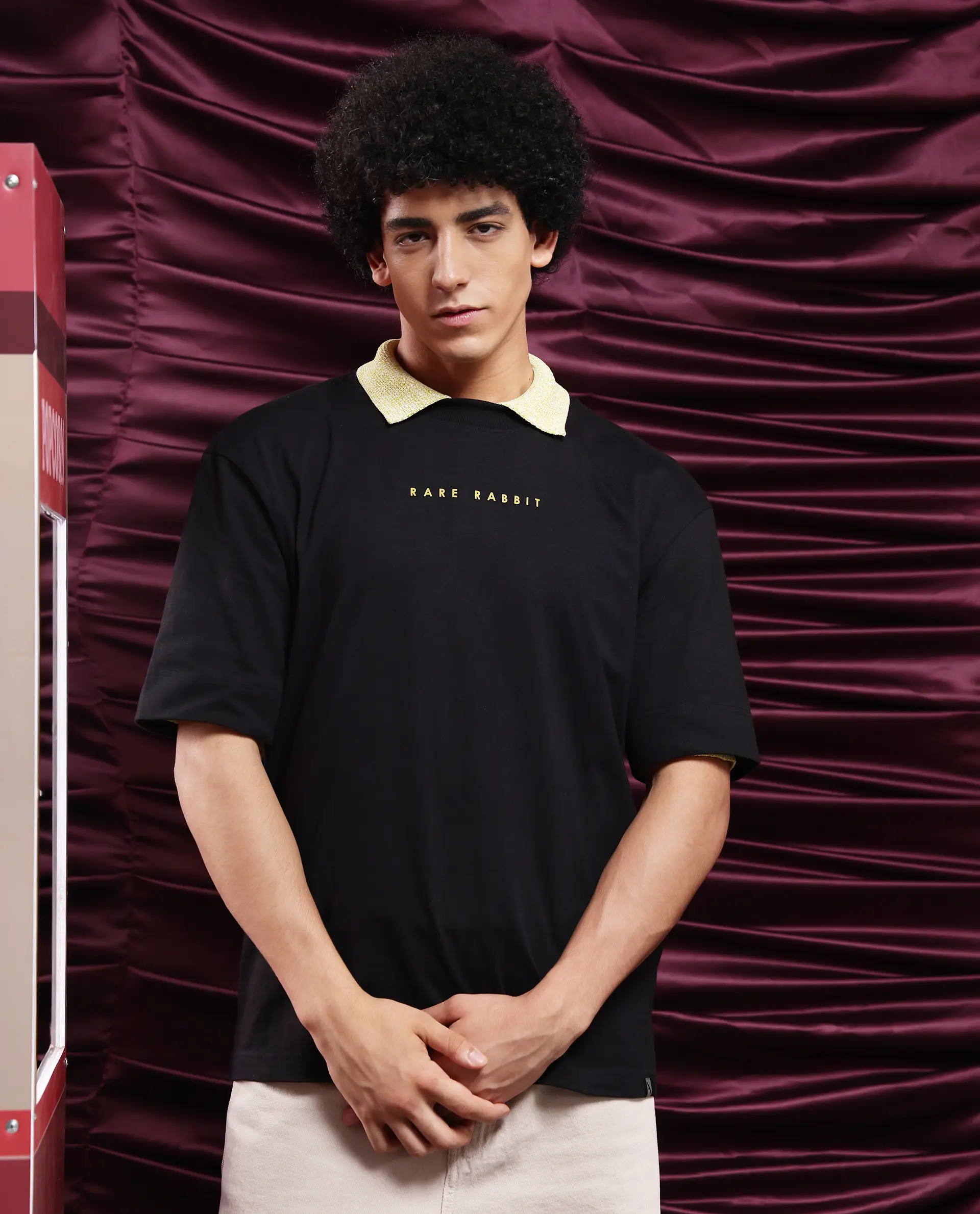 Rare Rabbit Men's Tyga Black Cotton Graphic Print Oversized Fit Half Sleeve Crew Neck T-Shirt - Image 8