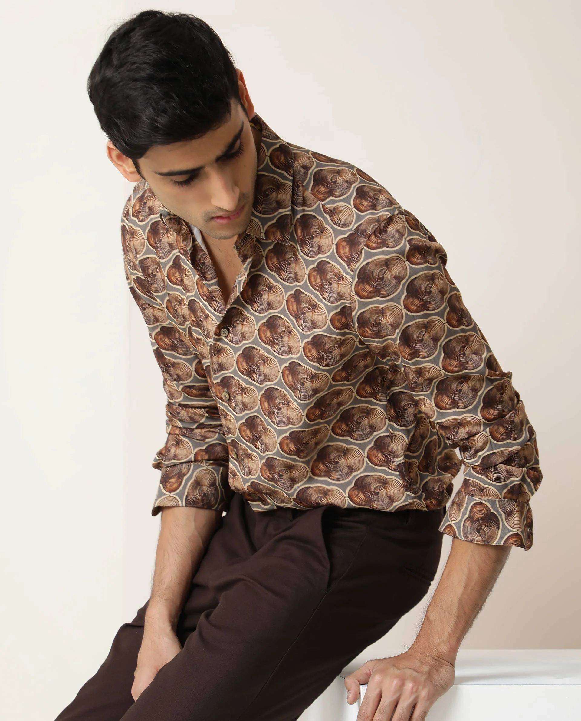 Rare Rabbit Men's Tymon Ls Grey Viscose Geometric Print Regular Fit Full Sleeve Collared Shirt - Image 6