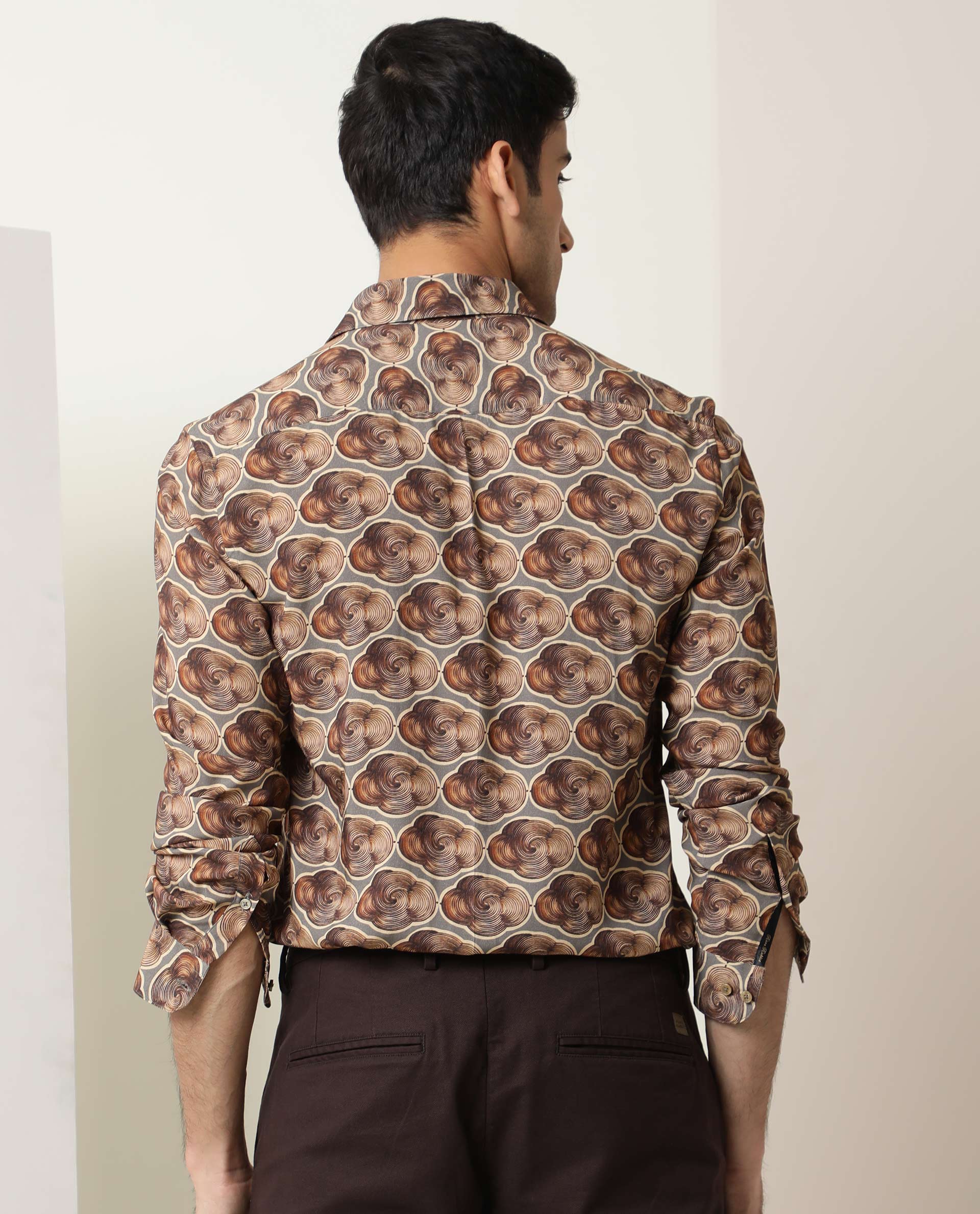 Rare Rabbit Men's Tymon Ls Grey Viscose Geometric Print Regular Fit Full Sleeve Collared Shirt - Image 8