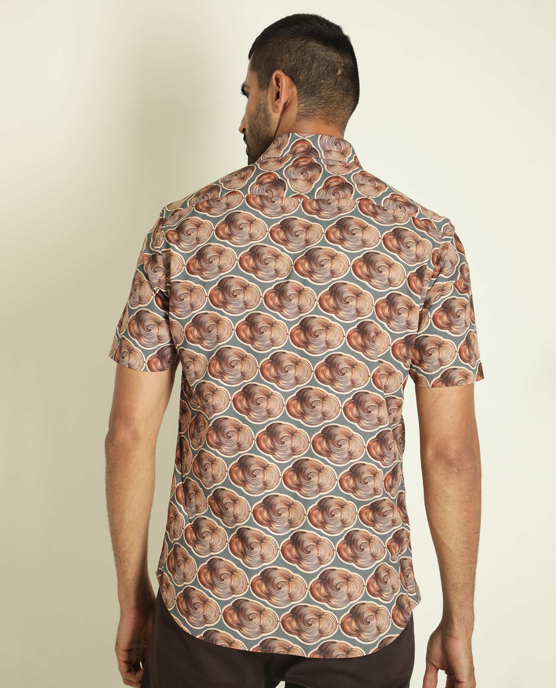 Rare Rabbit Men's Tymon Ss Grey Viscose Geometric Print Regular Fit Half Sleeve Spread Collar Shirt - Image 6