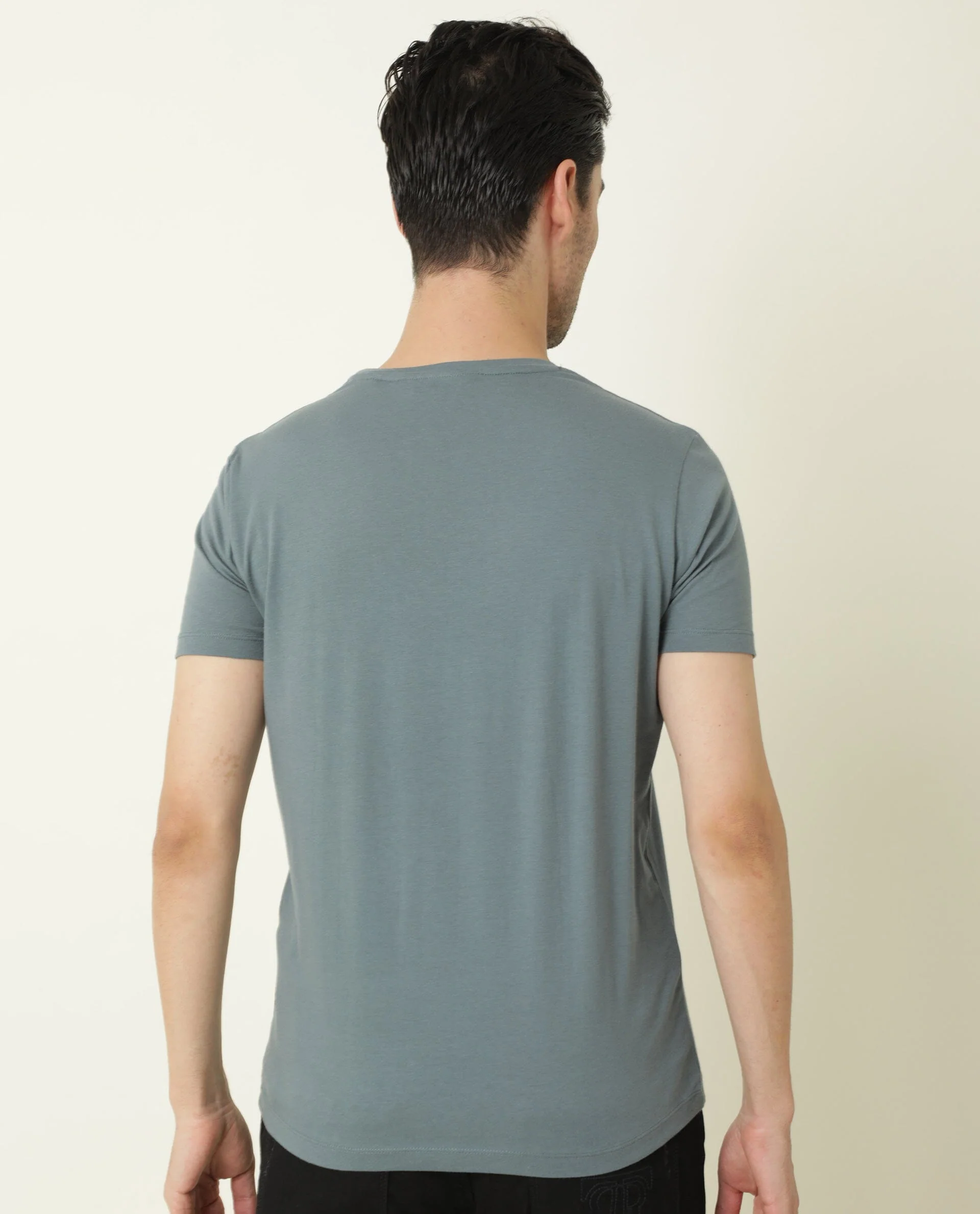 Rare Rabbit Men's Type Grey Cotton Graphic Print Slim Fit Half Sleeve Crew Neck T-Shirt - Image 6