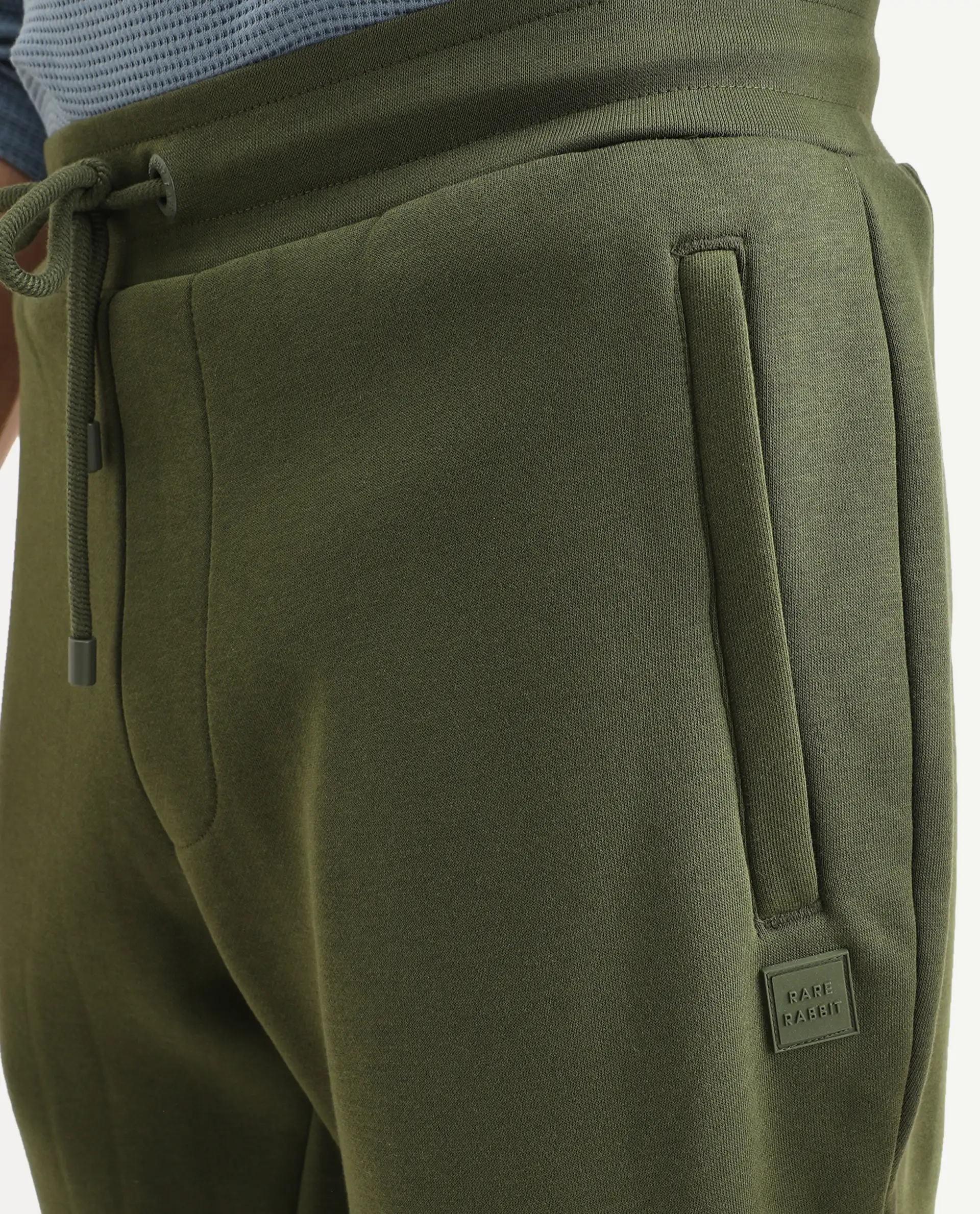 Rare Rabbit Men's Tyrone Olive Cotton Plain Regular Fit Joggers - Image 4