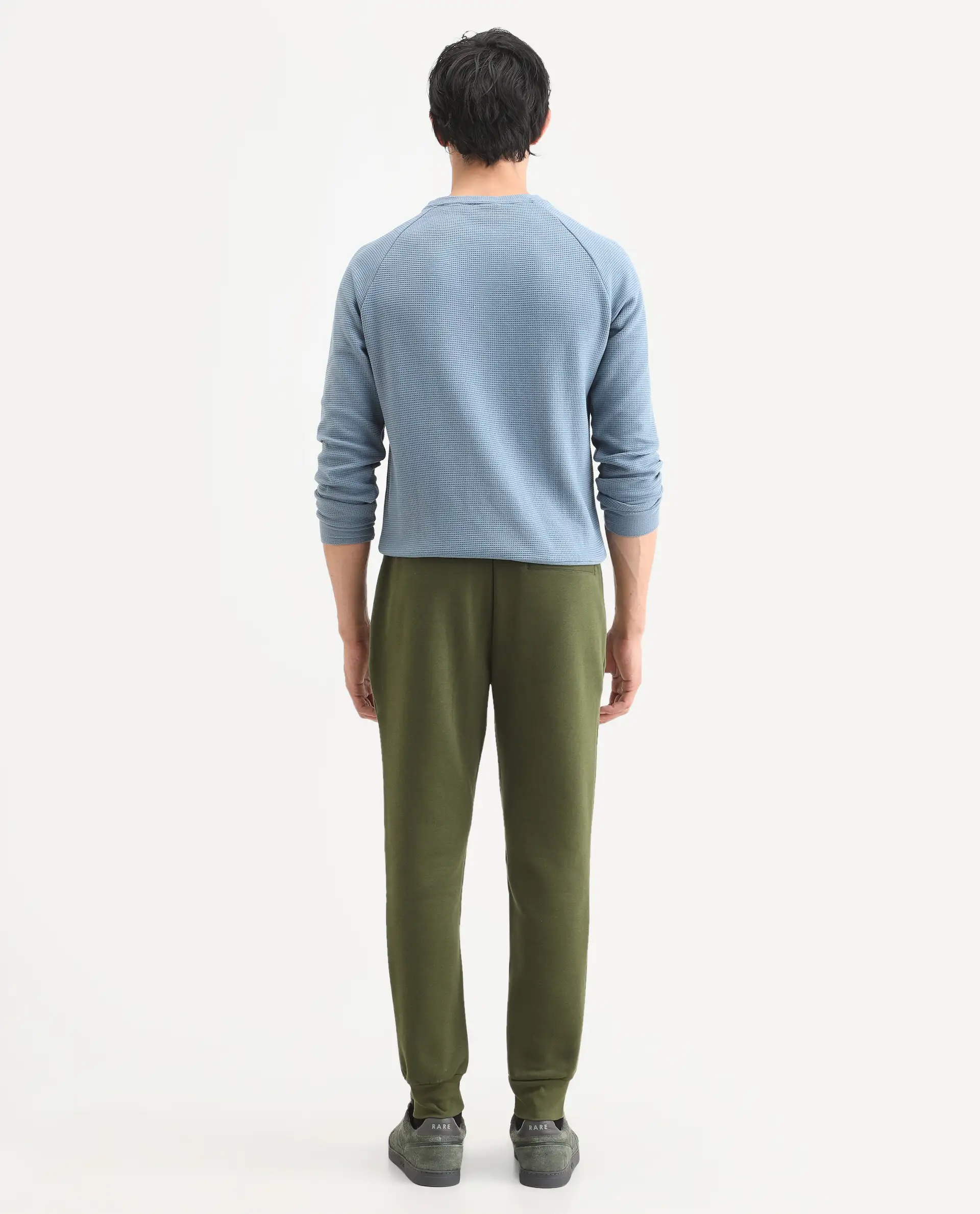 Rare Rabbit Men's Tyrone Olive Cotton Plain Regular Fit Joggers - Image 7