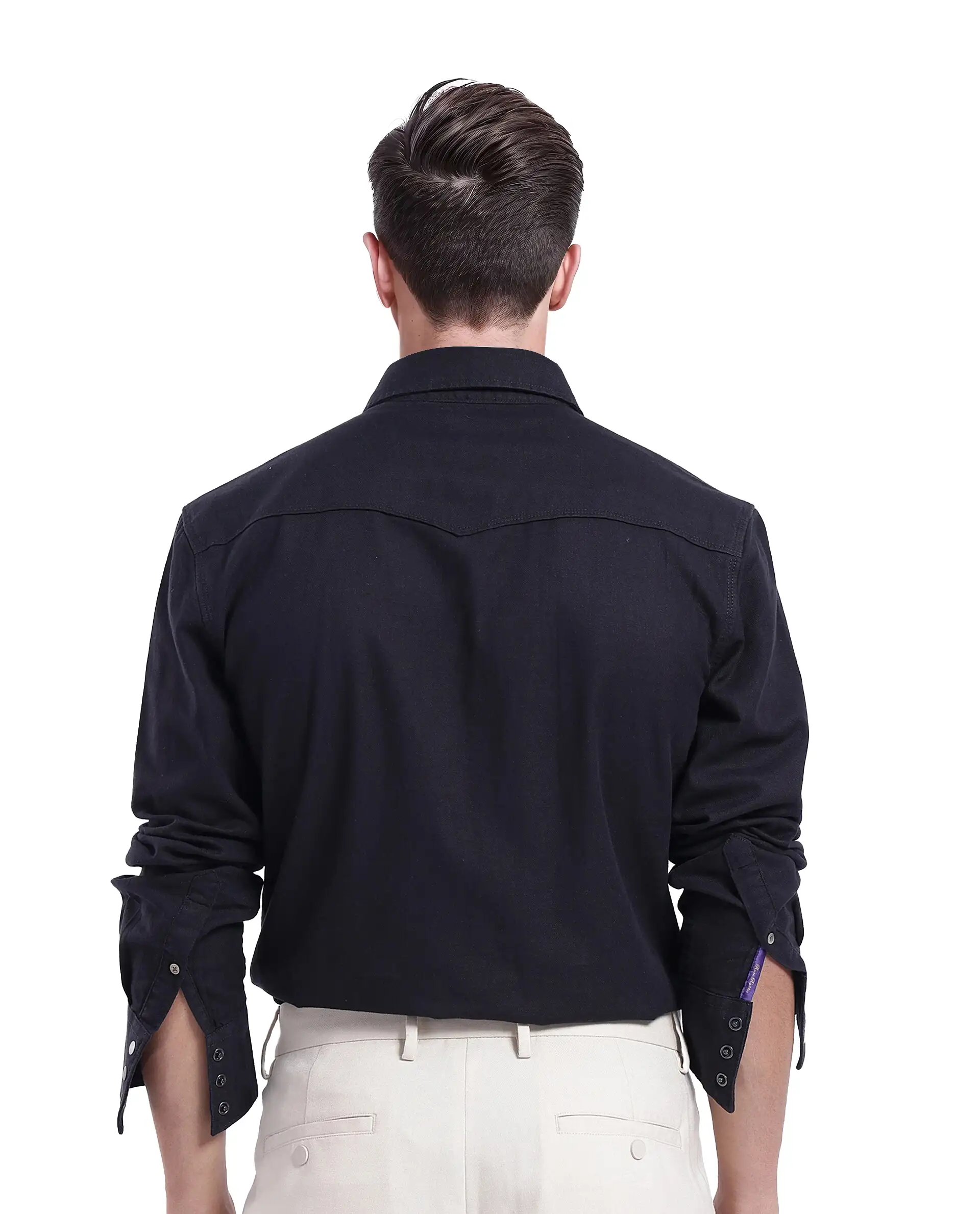 Rare Rabbit Men's Tyson-1 Black Cotton Plain Regular Fit Full Sleeve Collared Shirt - Image 4