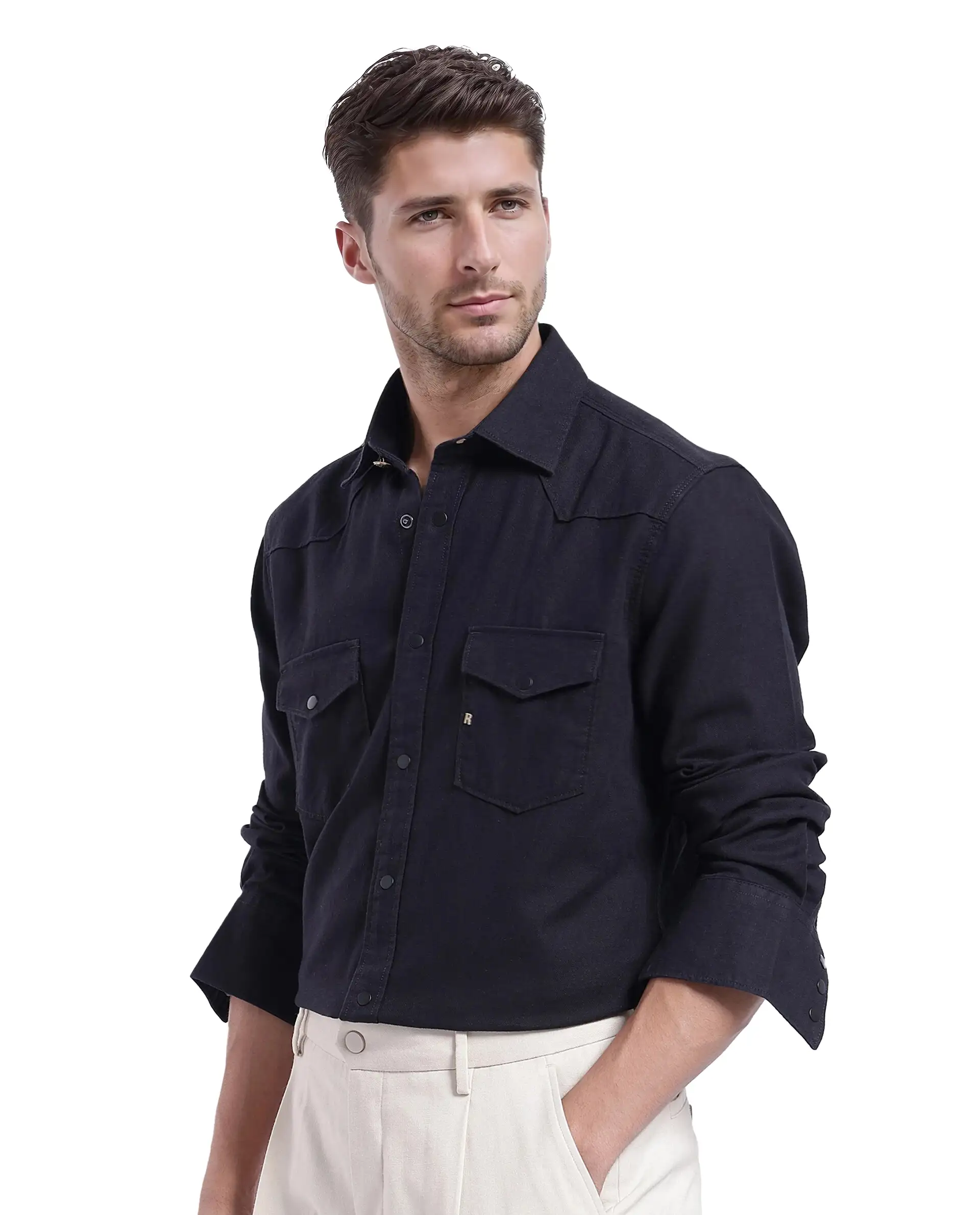 Rare Rabbit Men's Tyson-1 Black Cotton Plain Regular Fit Full Sleeve Collared Shirt - Image 7