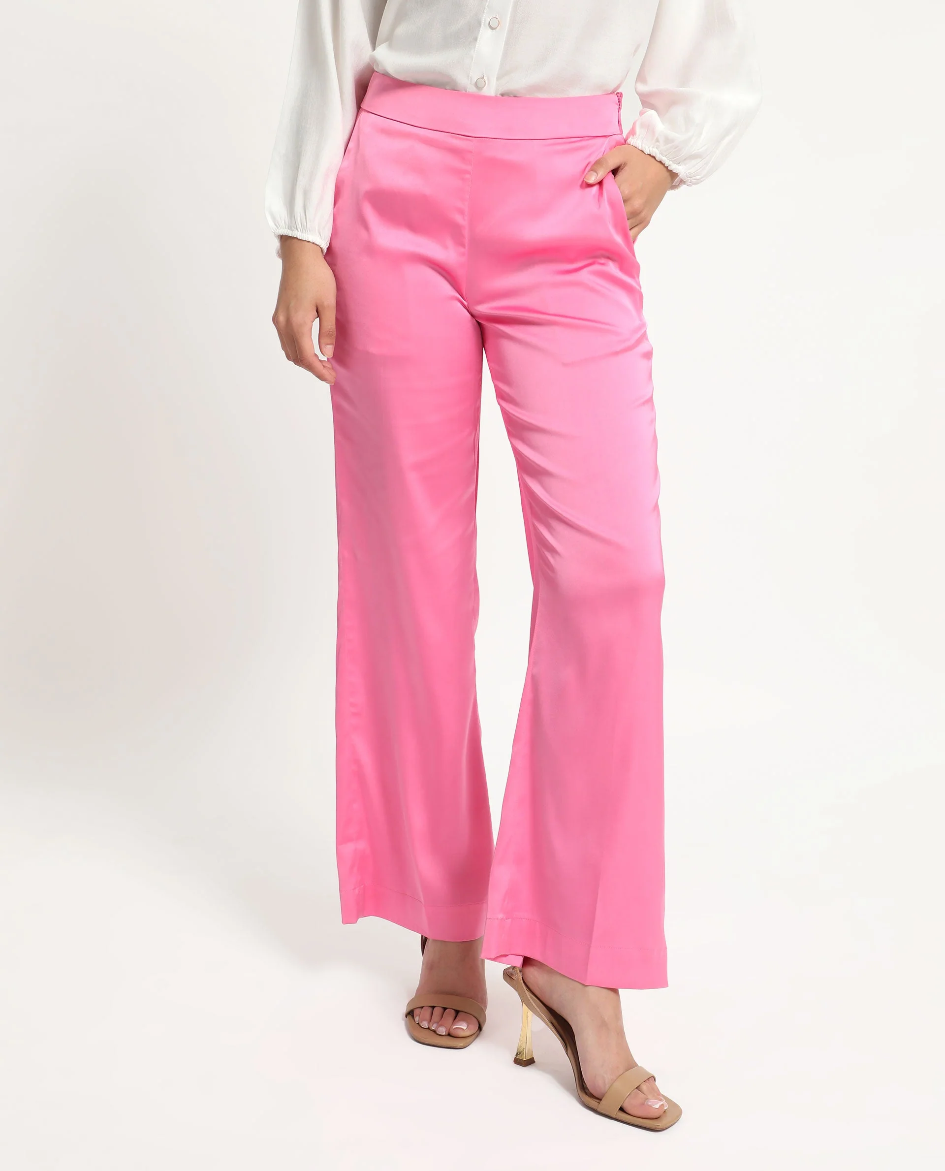 Rareism Women's Ucher Pink Polyester Plain Ankle Length Relaxed Fit Trouser - Image 2