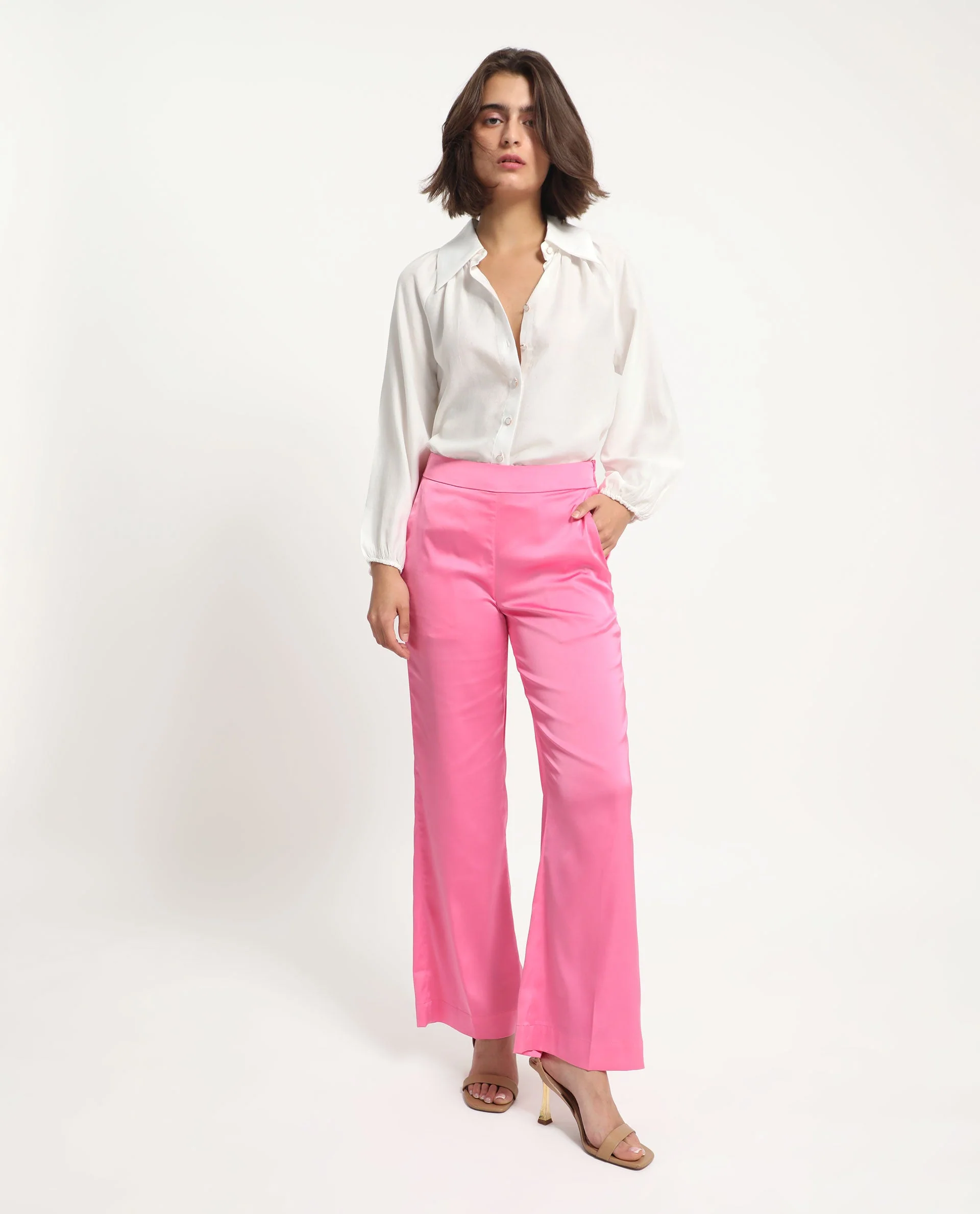 Rareism Women's Ucher Pink Polyester Plain Ankle Length Relaxed Fit Trouser - Image 3