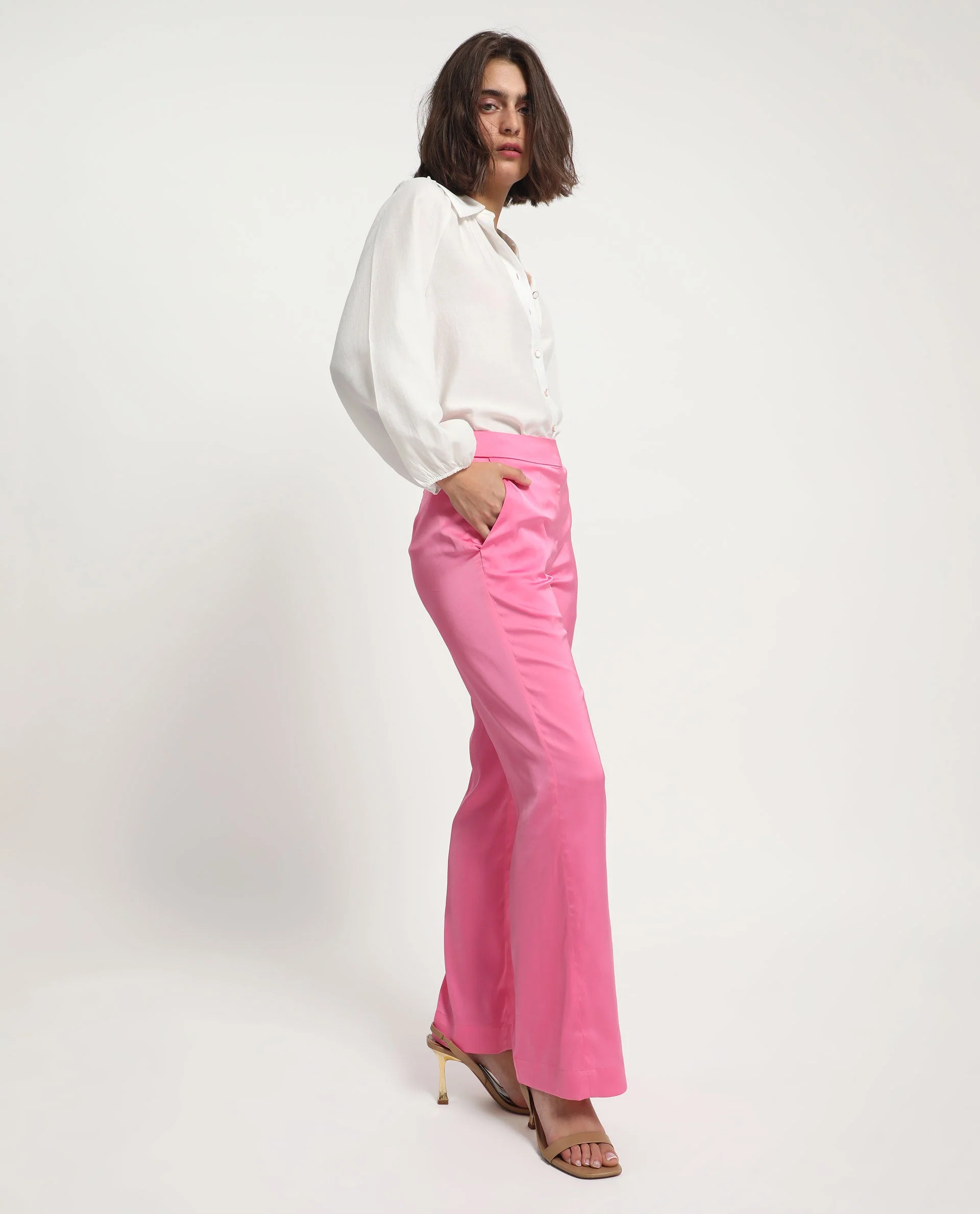 Rareism Women's Ucher Pink Polyester Plain Ankle Length Relaxed Fit Trouser - Image 4