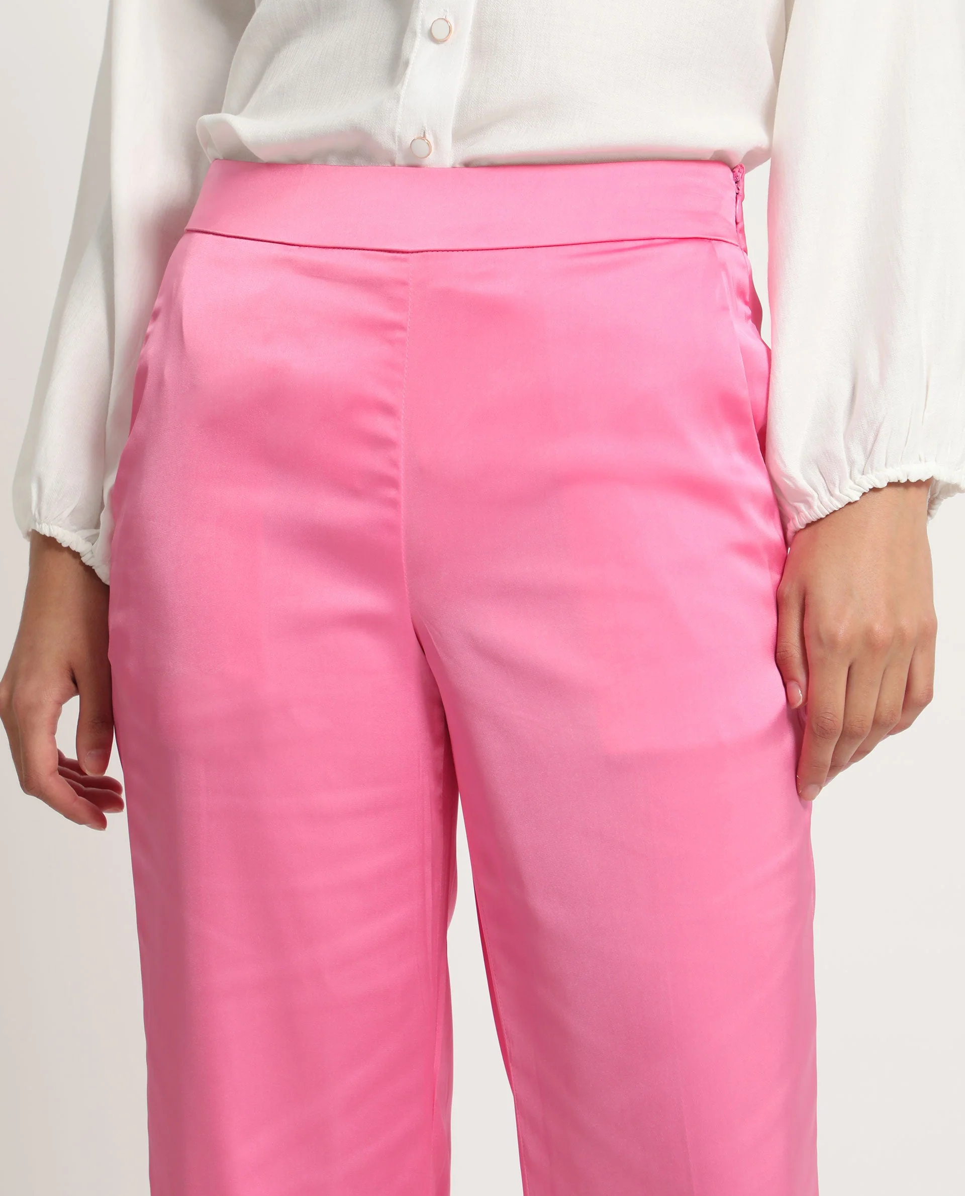 Rareism Women's Ucher Pink Polyester Plain Ankle Length Relaxed Fit Trouser - Image 5