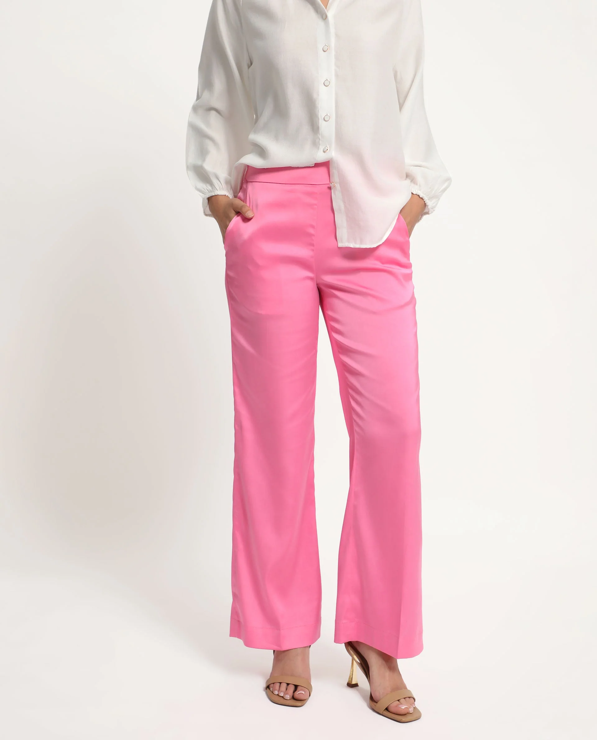 Rareism Women's Ucher Pink Polyester Plain Ankle Length Relaxed Fit Trouser - Image 6
