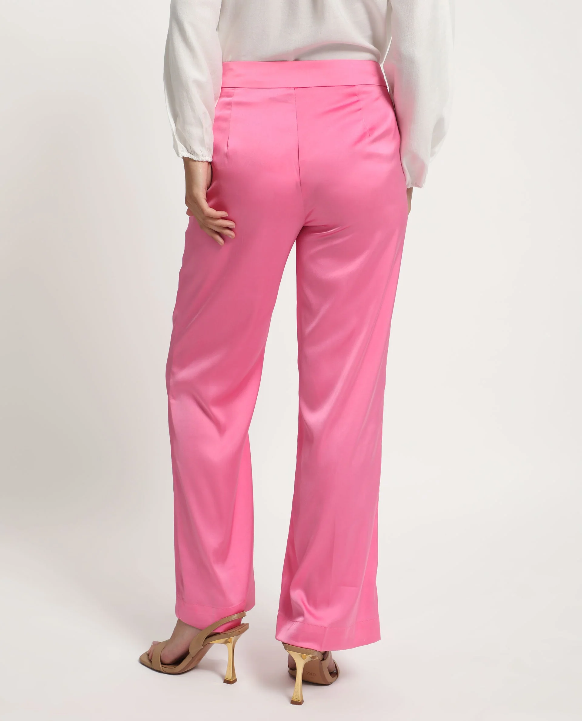 Rareism Women's Ucher Pink Polyester Plain Ankle Length Relaxed Fit Trouser - Image 7