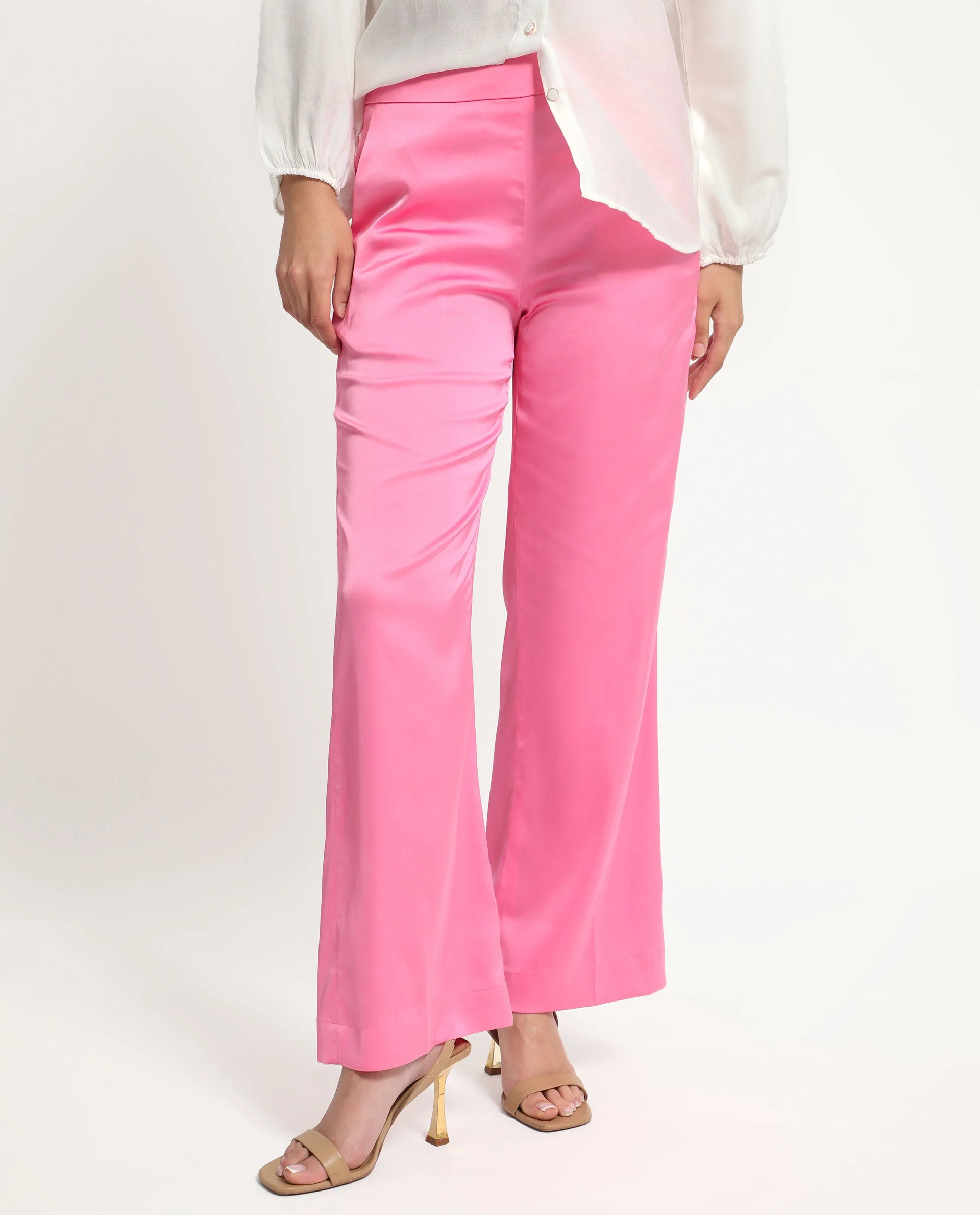 Rareism Women's Ucher Pink Polyester Plain Ankle Length Relaxed Fit Trouser - Image 8
