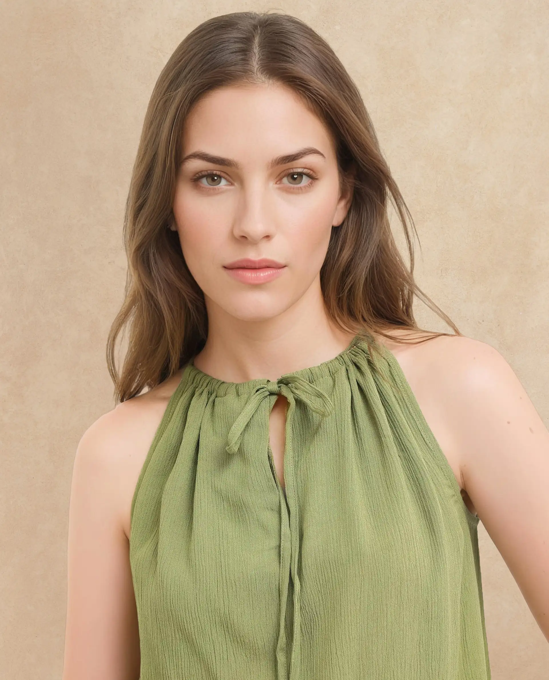 Rareism Women's Udine Green Rayon Halter Neck Plain Sleeveless Regular Fit Top - Image 2