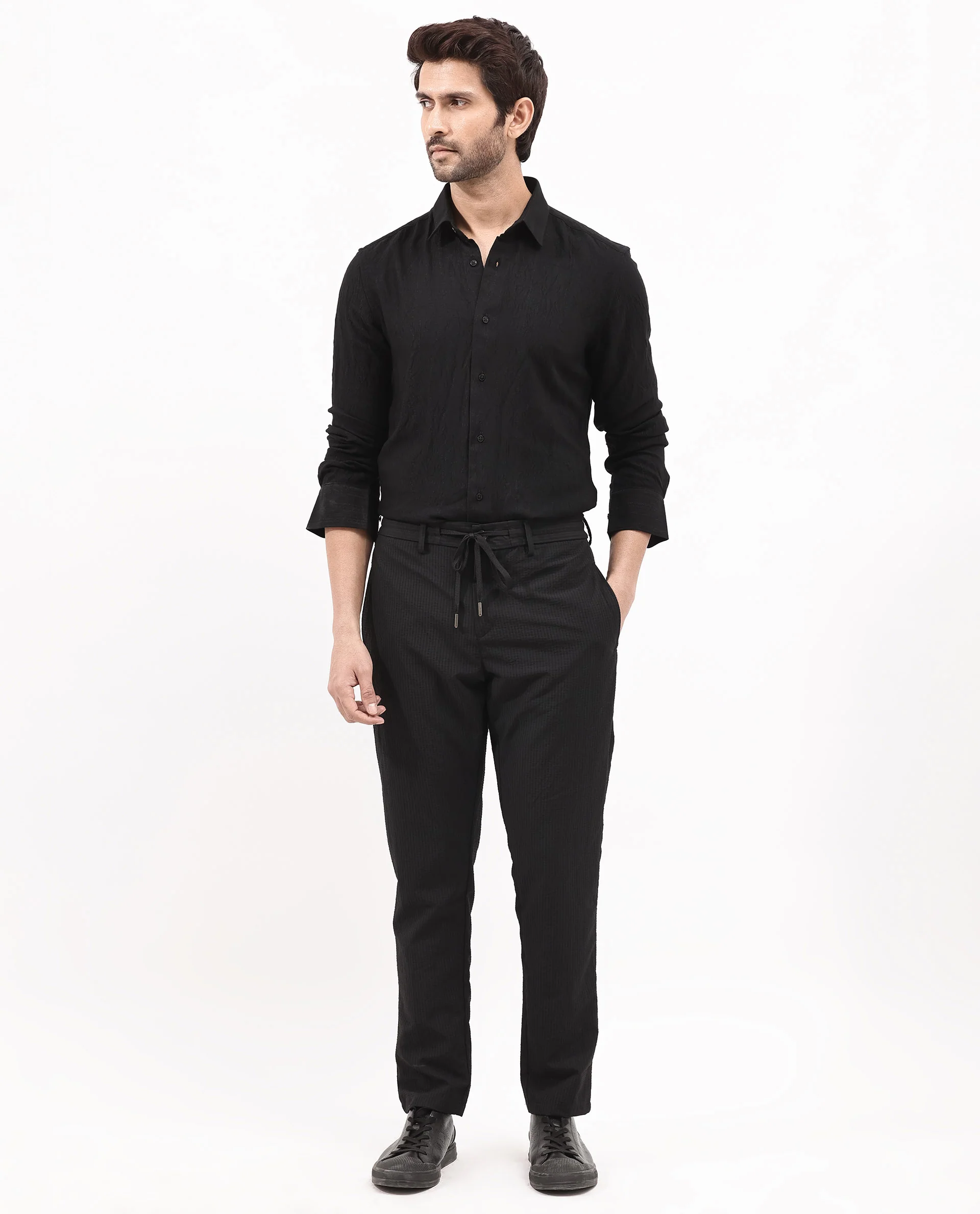 Rare Rabbit Men's Ufa Black Viscose Plain Regular Fit Full Sleeve Collared Shirt - Image 2