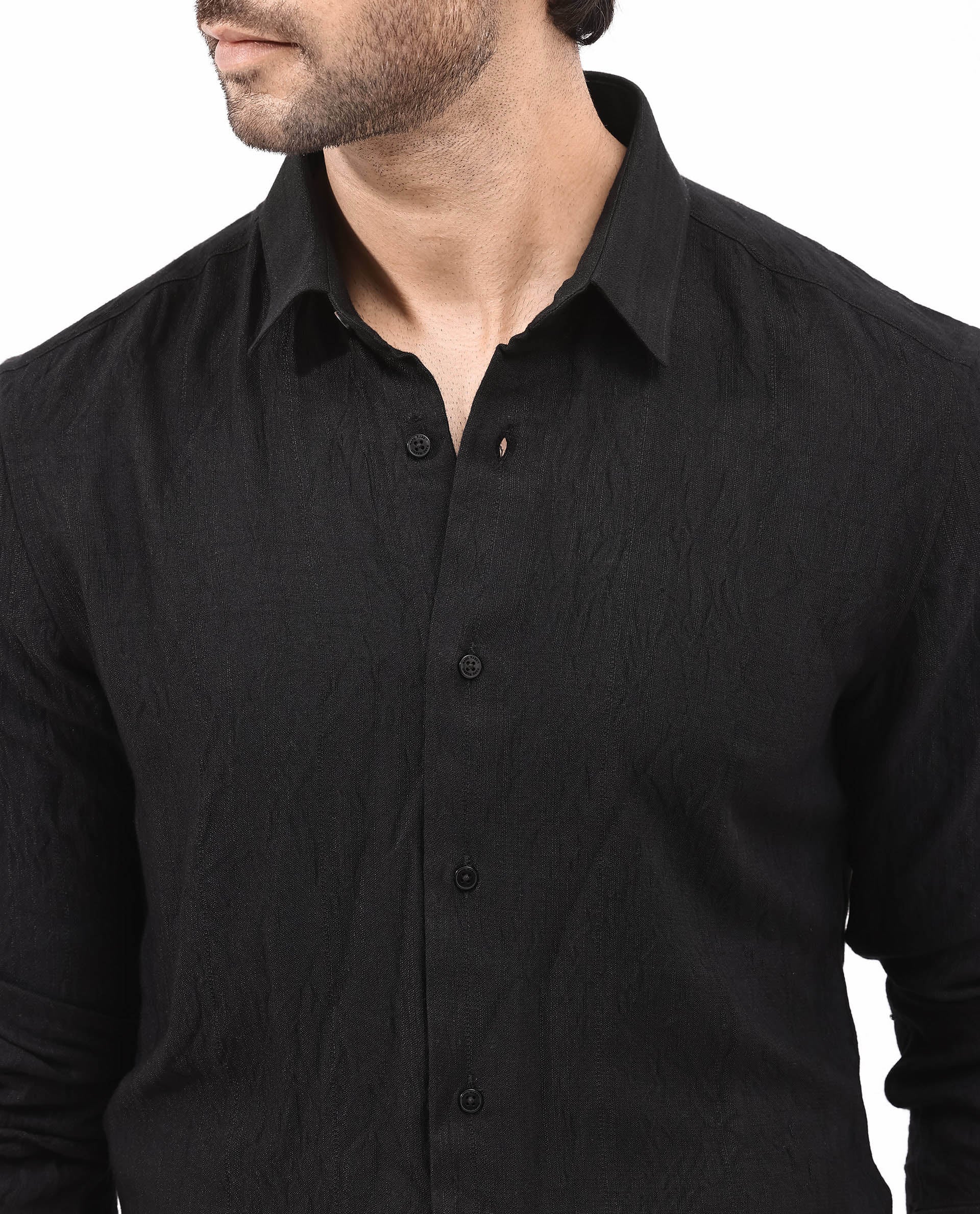 Rare Rabbit Men's Ufa Black Viscose Plain Regular Fit Full Sleeve Collared Shirt - Image 5