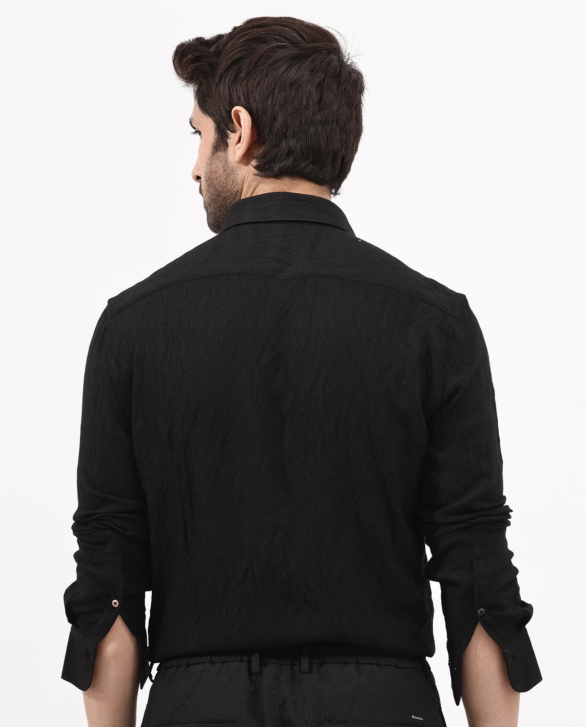 Rare Rabbit Men's Ufa Black Viscose Plain Regular Fit Full Sleeve Collared Shirt - Image 6
