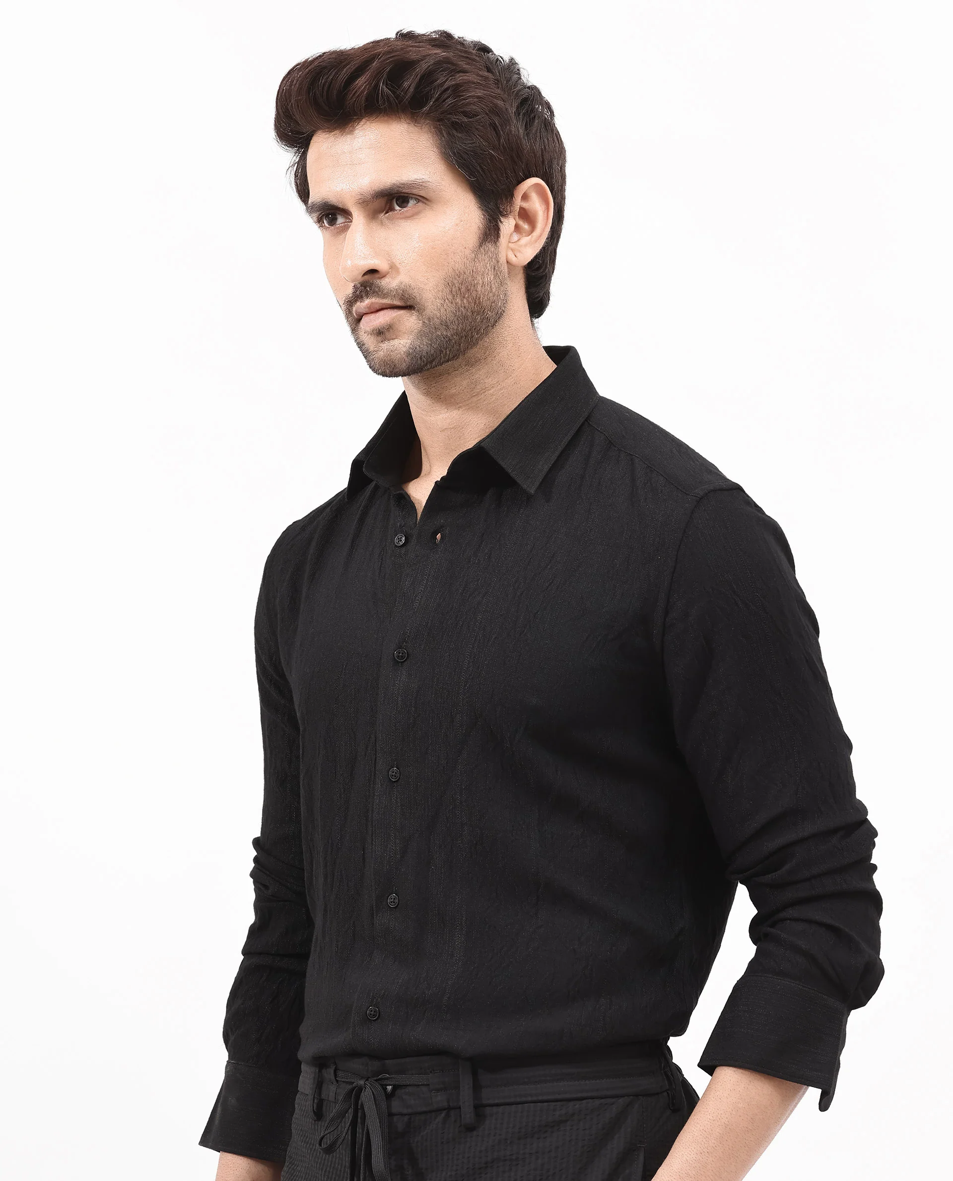 Rare Rabbit Men's Ufa Black Viscose Plain Regular Fit Full Sleeve Collared Shirt - Image 7