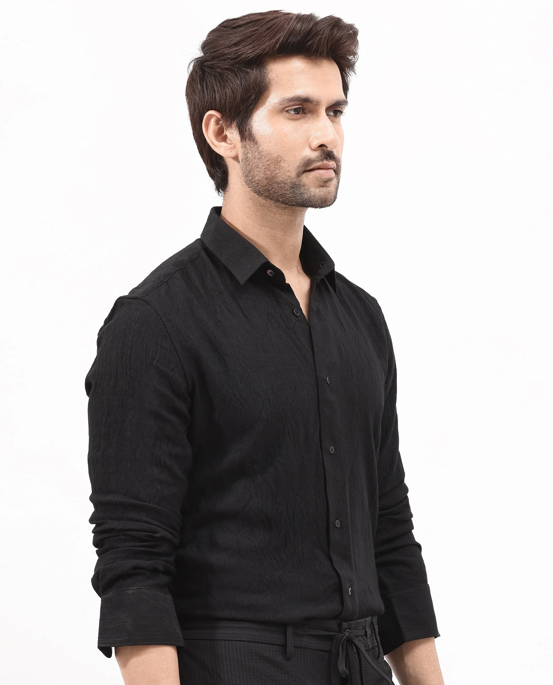 Rare Rabbit Men's Ufa Black Viscose Plain Regular Fit Full Sleeve Collared Shirt - Image 8
