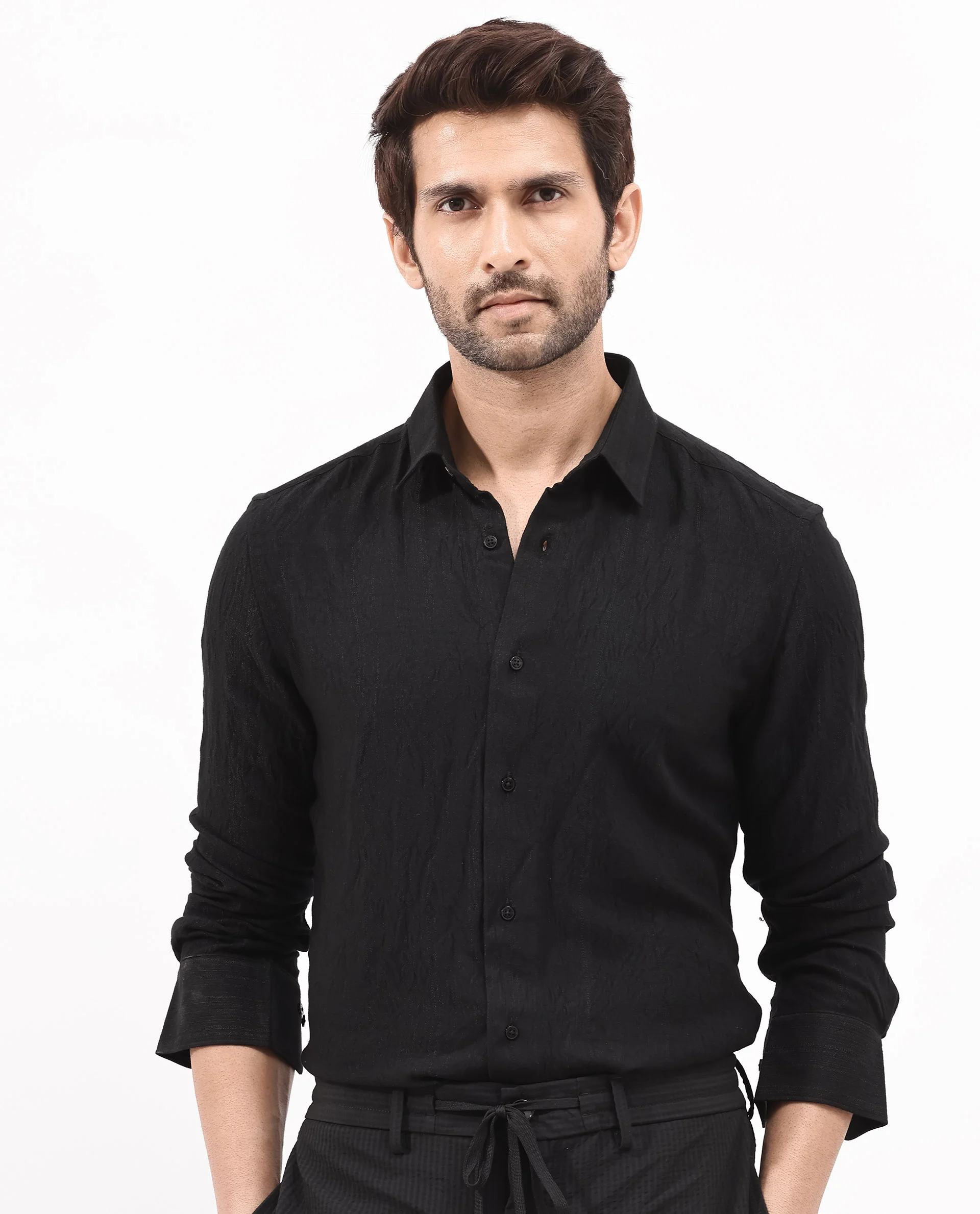 Rare Rabbit Men's Ufa Black Viscose Plain Regular Fit Full Sleeve Collared Shirt - Image 9