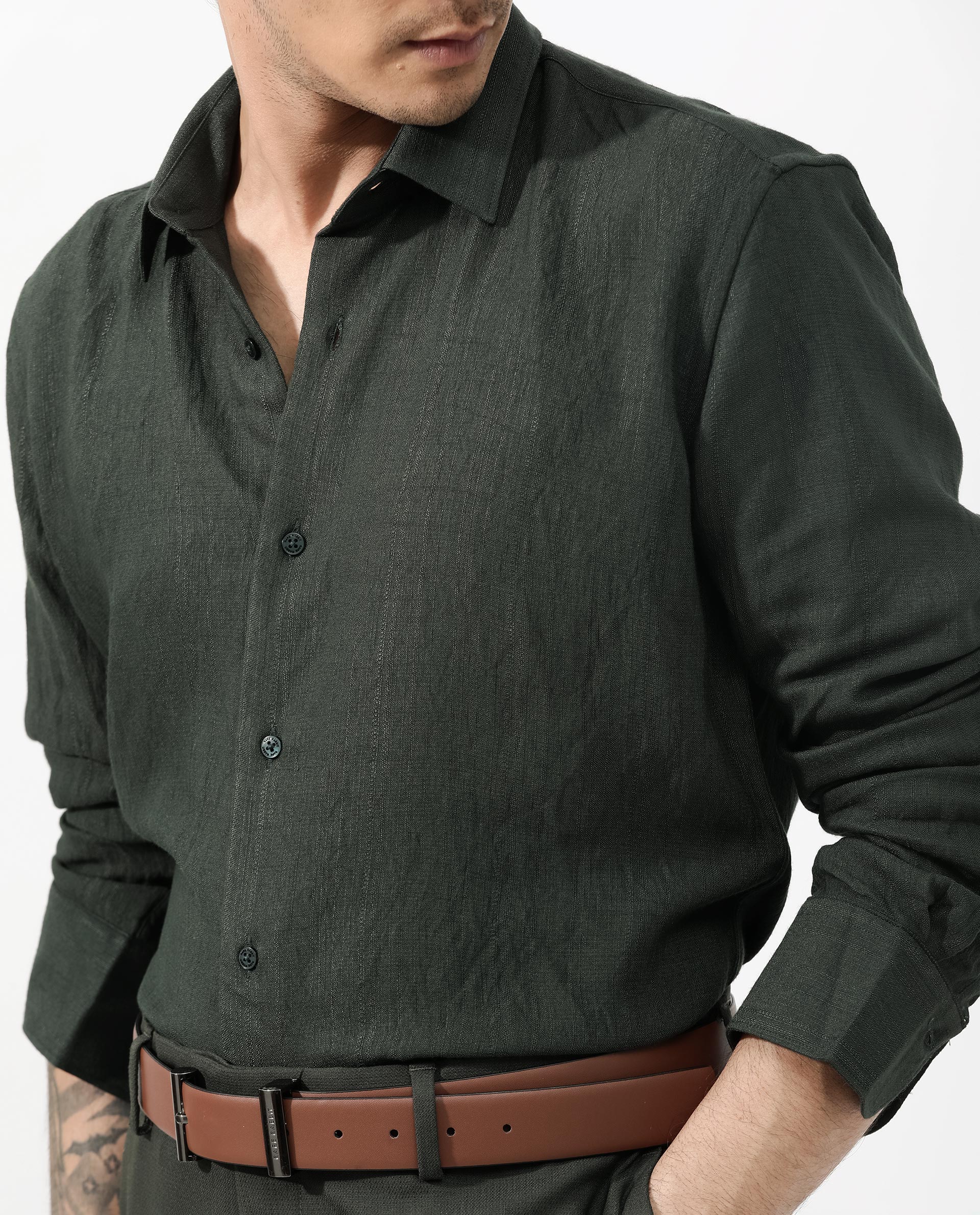 Rare Rabbit Men's Ufa Green Viscose Plain Regular Fit Full Sleeve Collared Shirt - Image 5