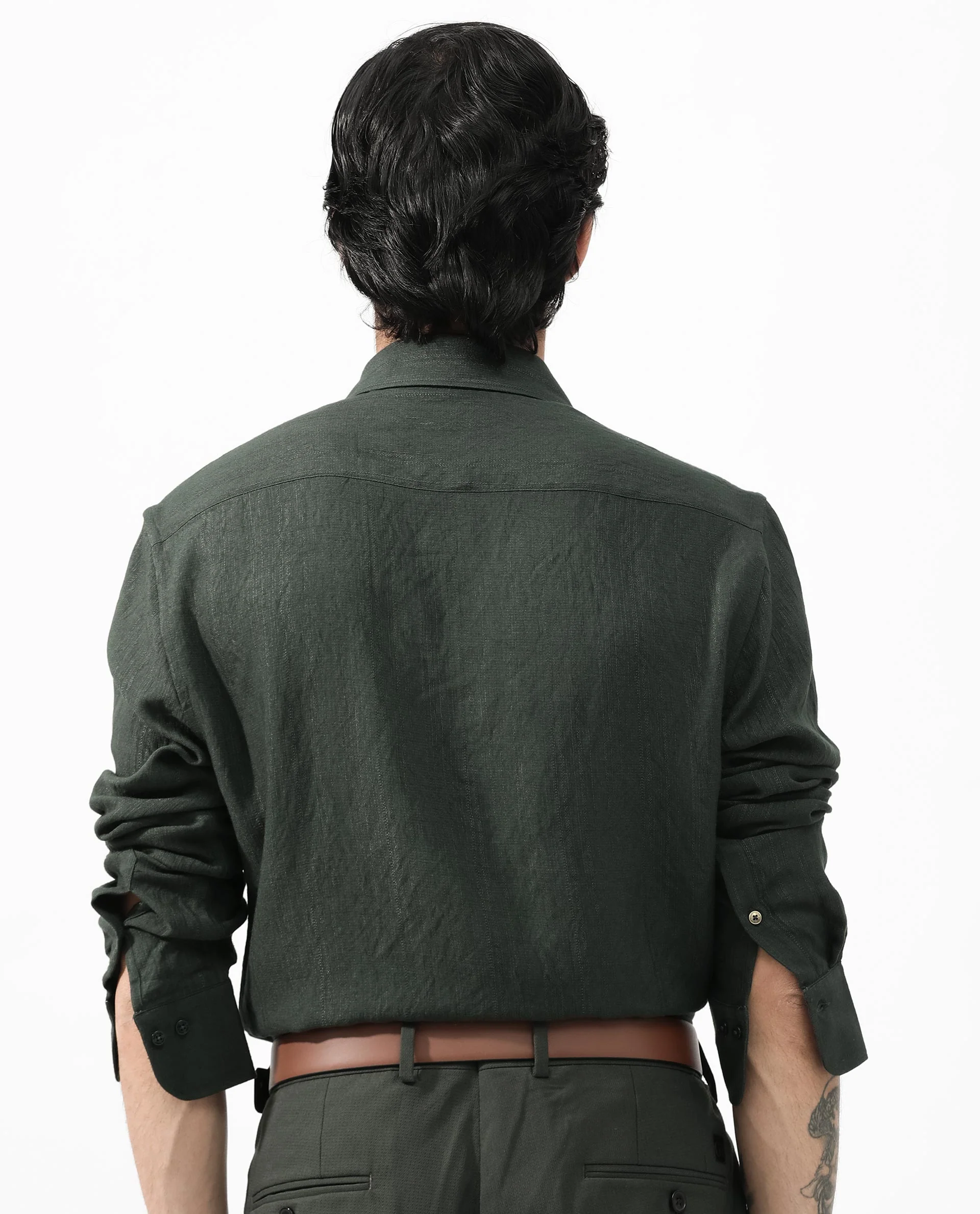 Rare Rabbit Men's Ufa Green Viscose Plain Regular Fit Full Sleeve Collared Shirt - Image 6