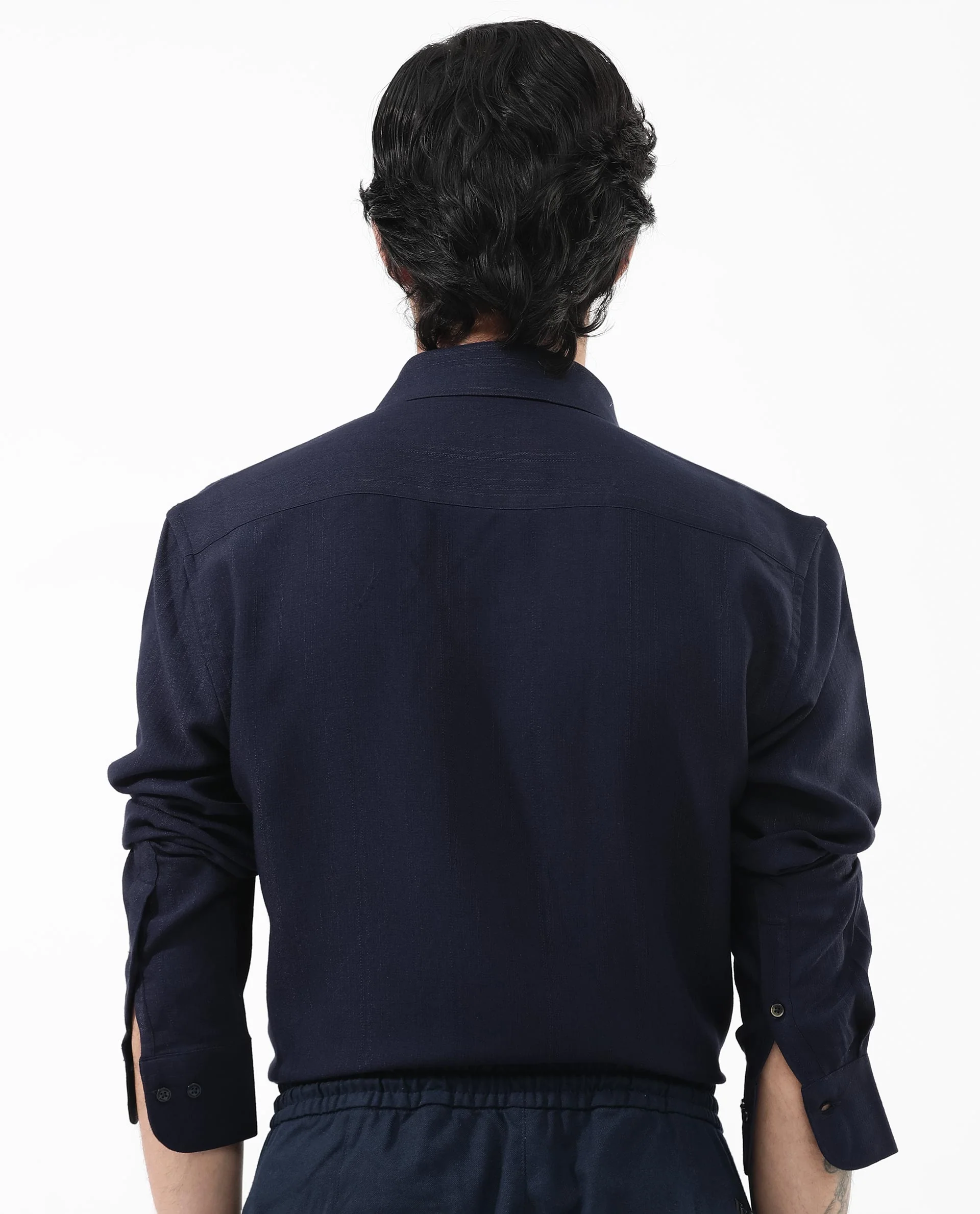 Rare Rabbit Men's Ufa Navy Viscose Plain Regular Fit Full Sleeve Collared Shirt - Image 9