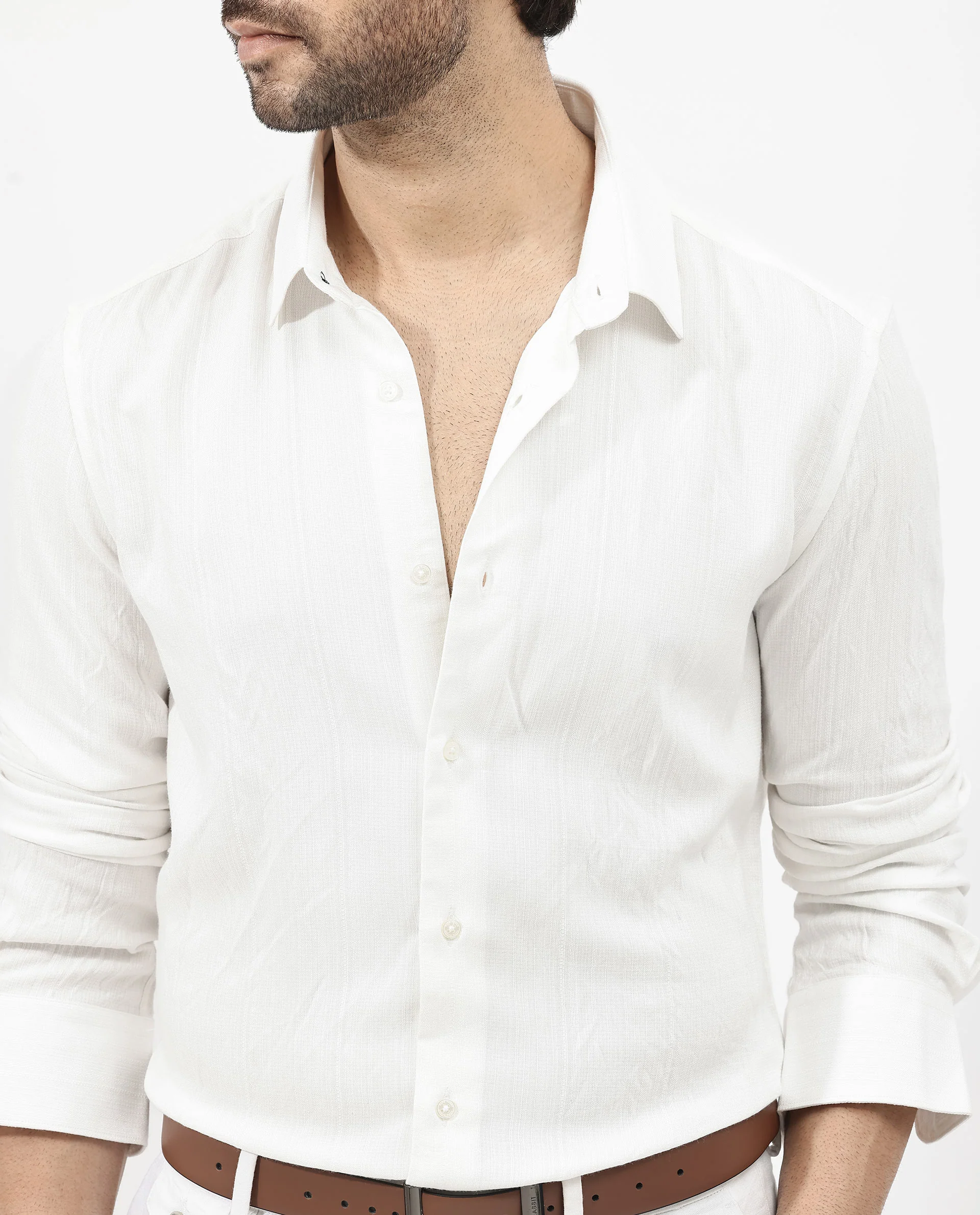 Rare Rabbit Men's Ufa White Viscose Plain Regular Fit Full Sleeve Collared Shirt - Image 11