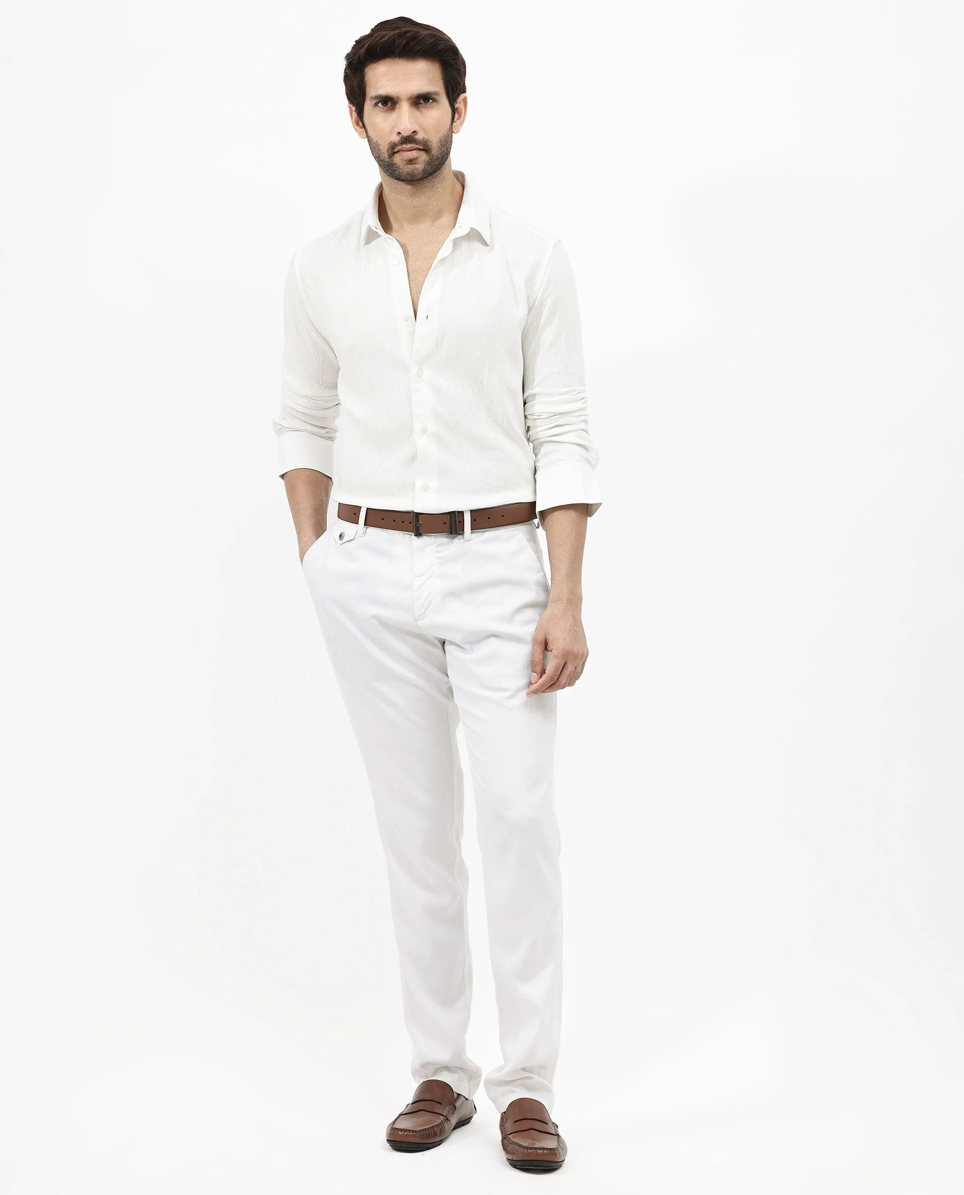 Rare Rabbit Men's Ufa White Viscose Plain Regular Fit Full Sleeve Collared Shirt - Image 2
