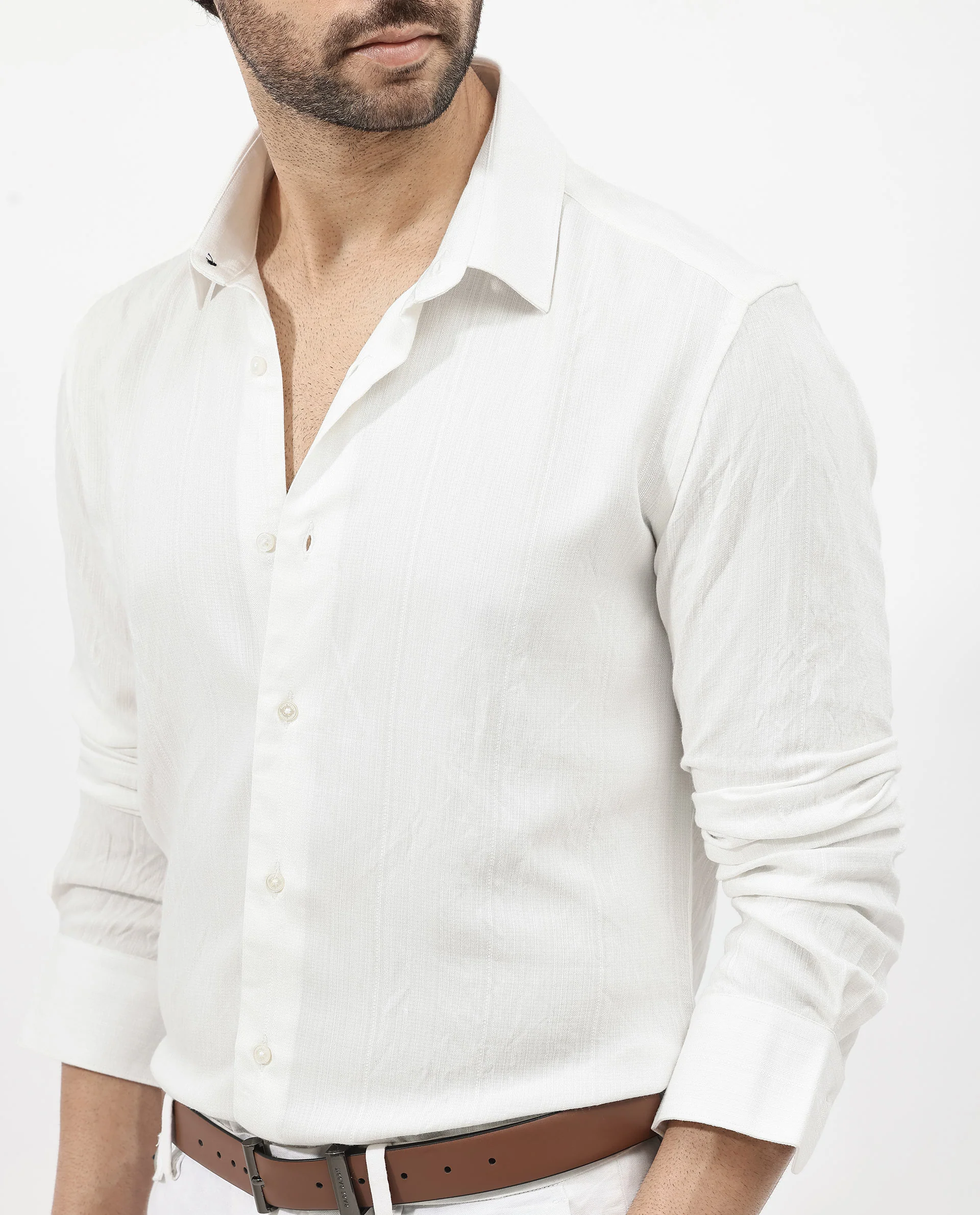 Rare Rabbit Men's Ufa White Viscose Plain Regular Fit Full Sleeve Collared Shirt - Image 5
