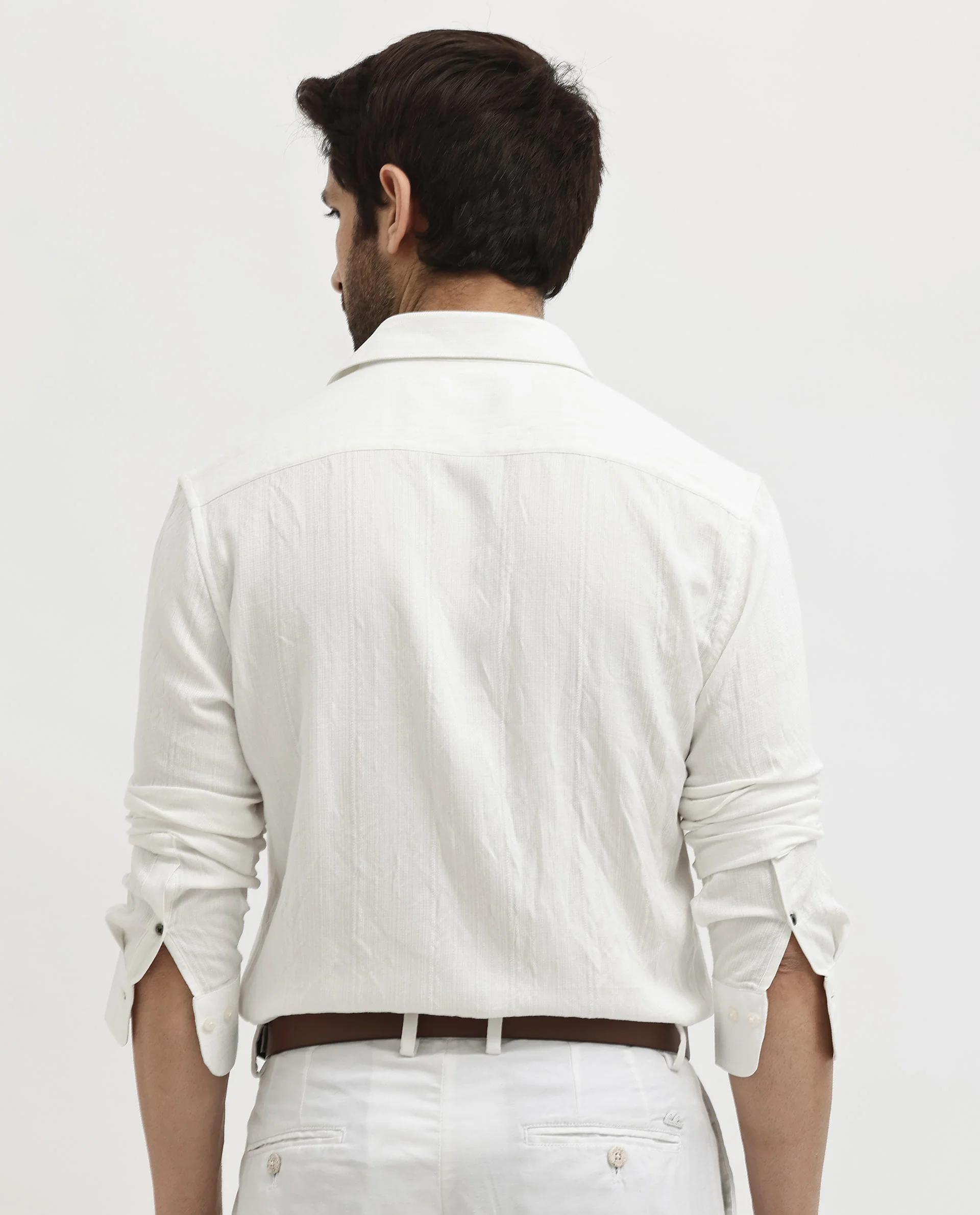Rare Rabbit Men's Ufa White Viscose Plain Regular Fit Full Sleeve Collared Shirt - Image 6